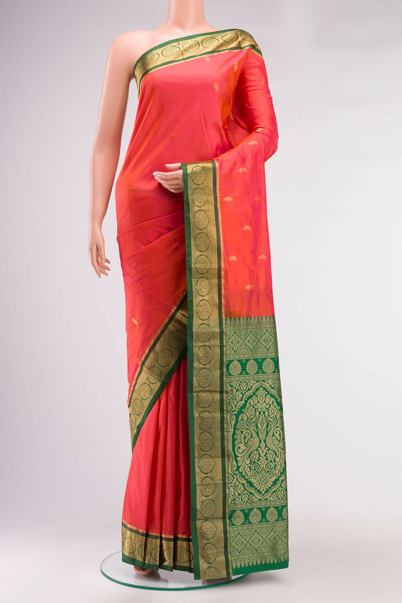 Orange with Pink Dual Tone Blended Bangalore Silk Saree