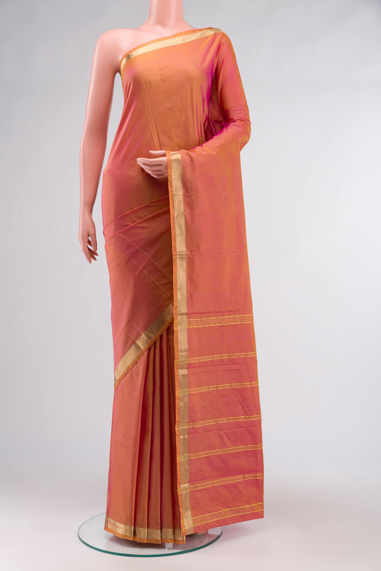 Yellow with Pink Dual Tone Blended Bangalore Silk Saree