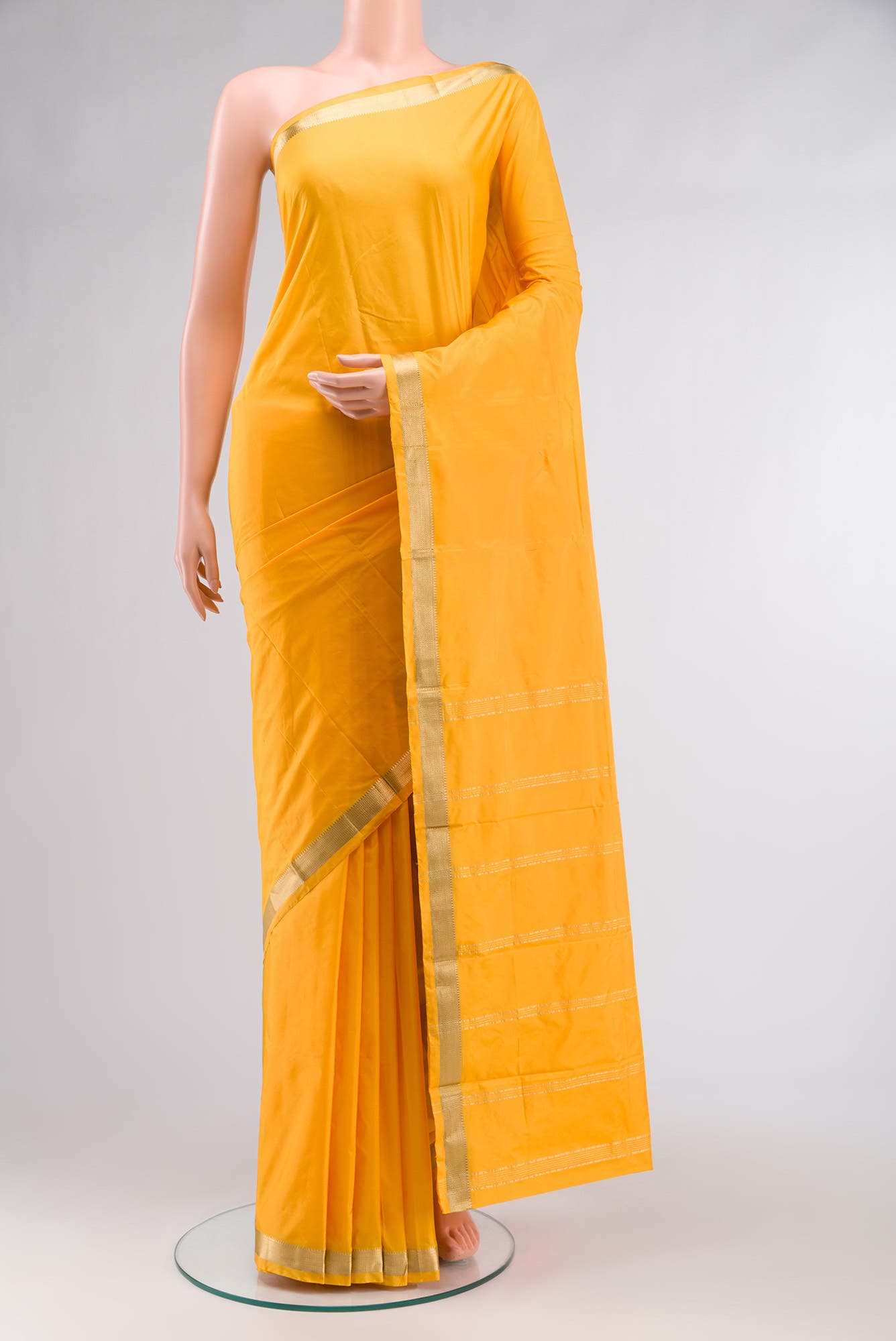 Yellow Blended Bangalore Silk Saree
