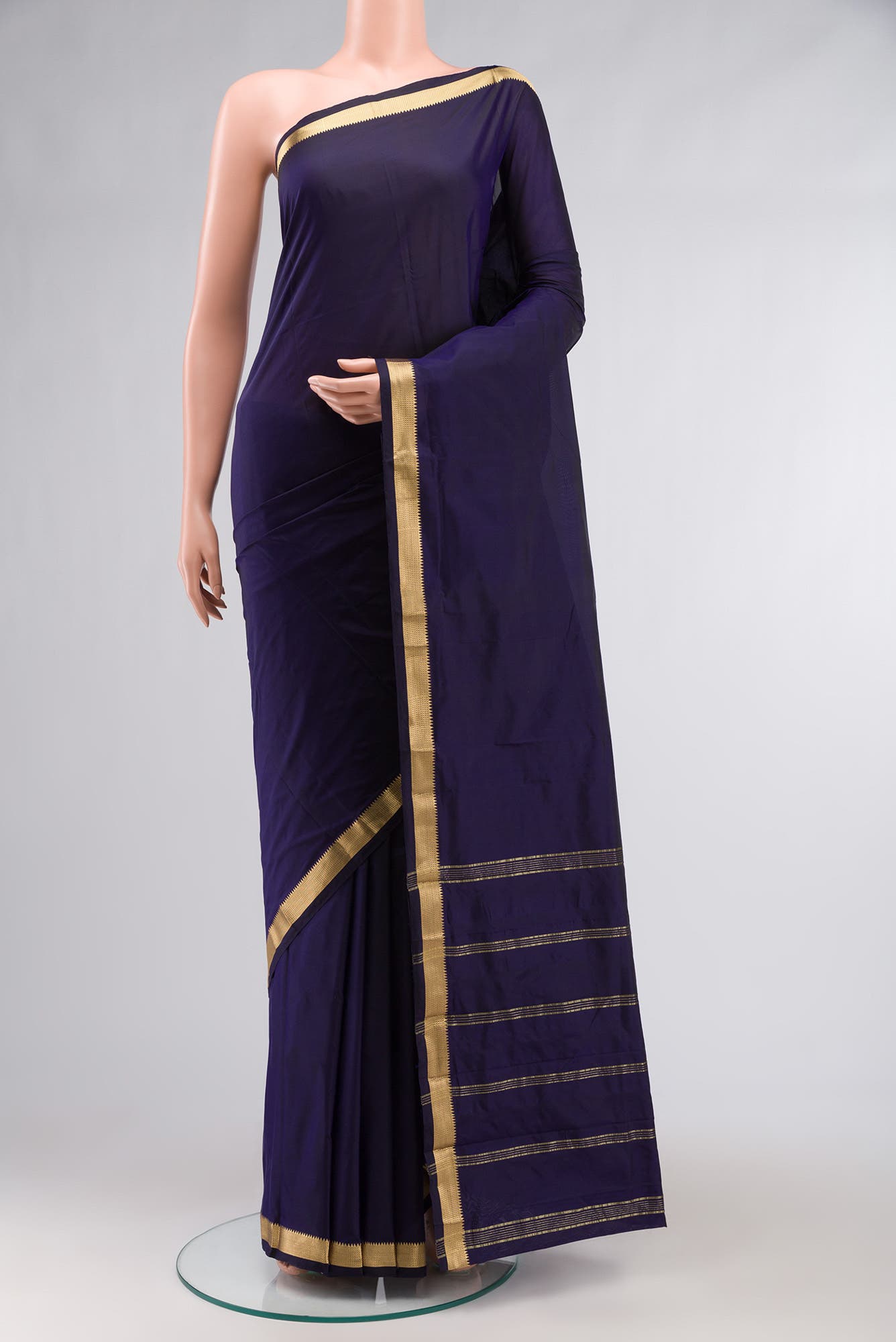 Navy Blue Blended Bangalore Silk Saree