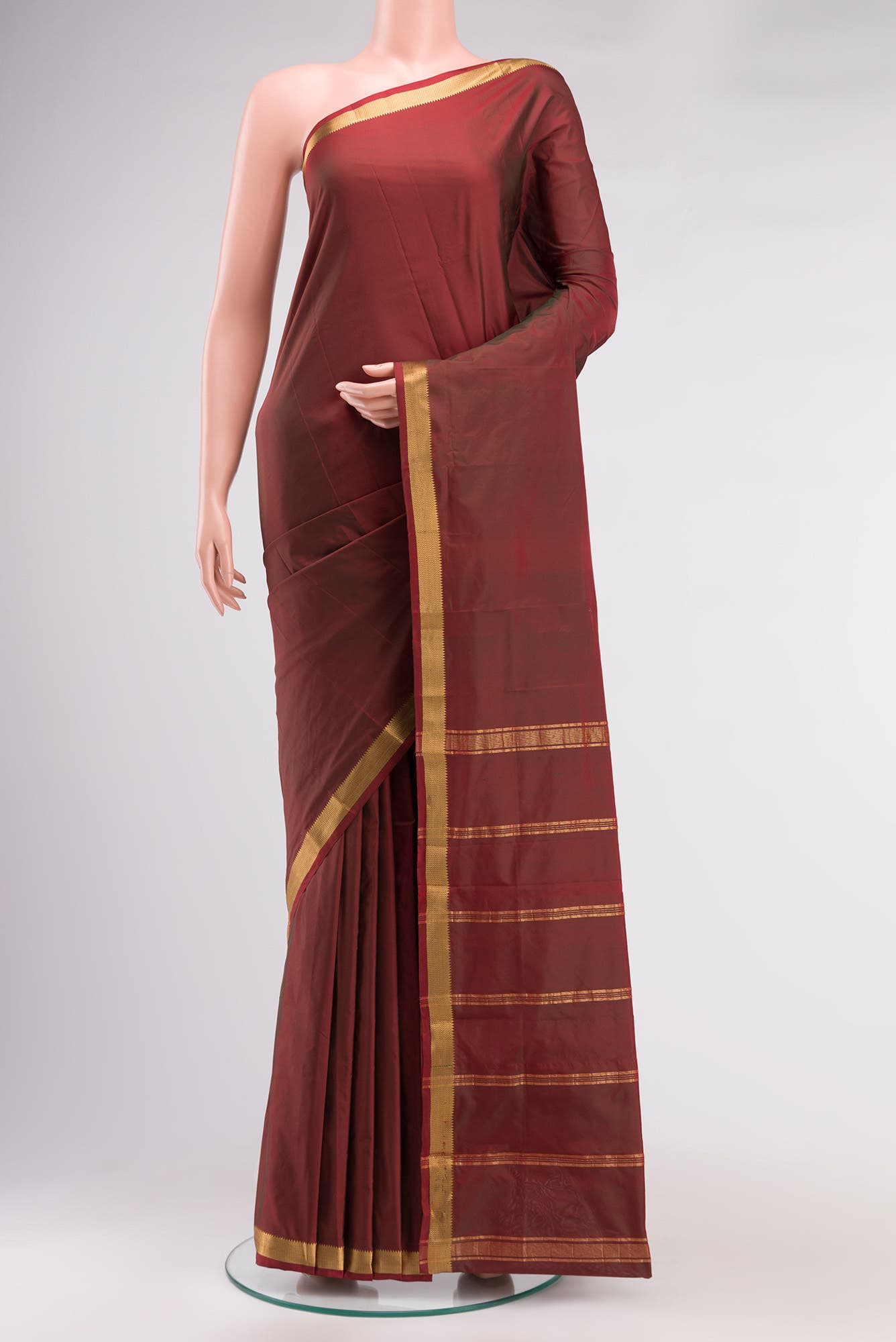 Maroon with Green Dual Tone Blended Bangalore Silk Saree