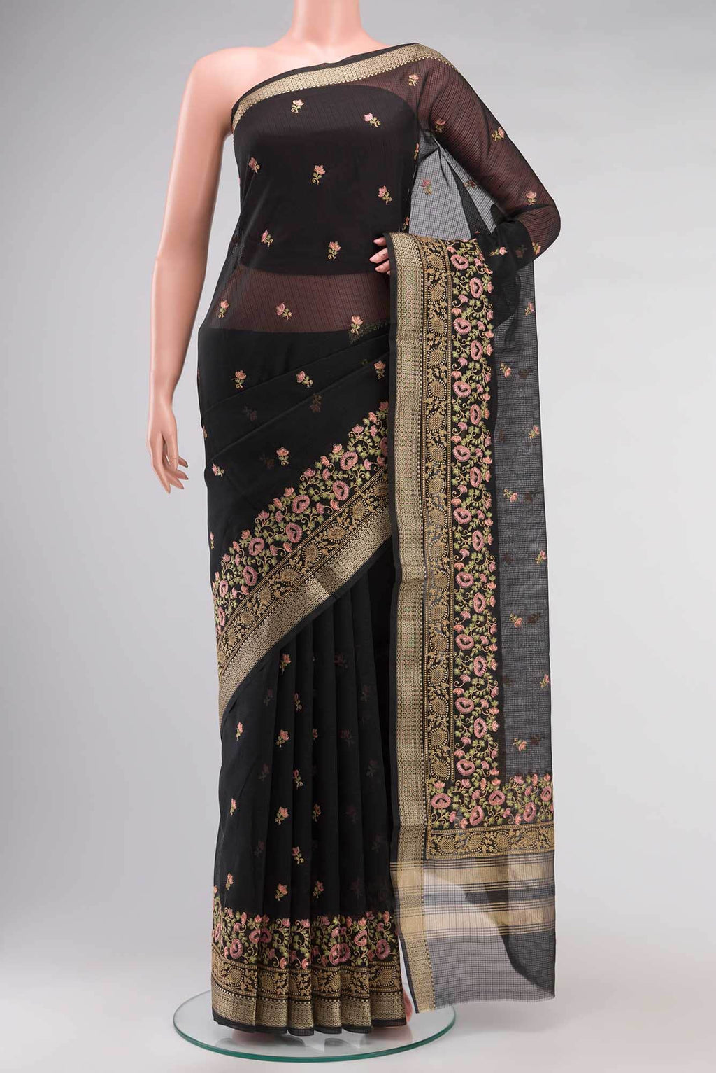 Black Blended Kota Cotton Saree