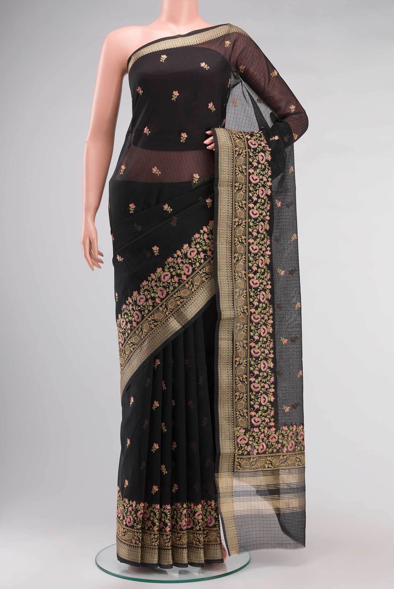 Black Blended Kota Cotton Saree