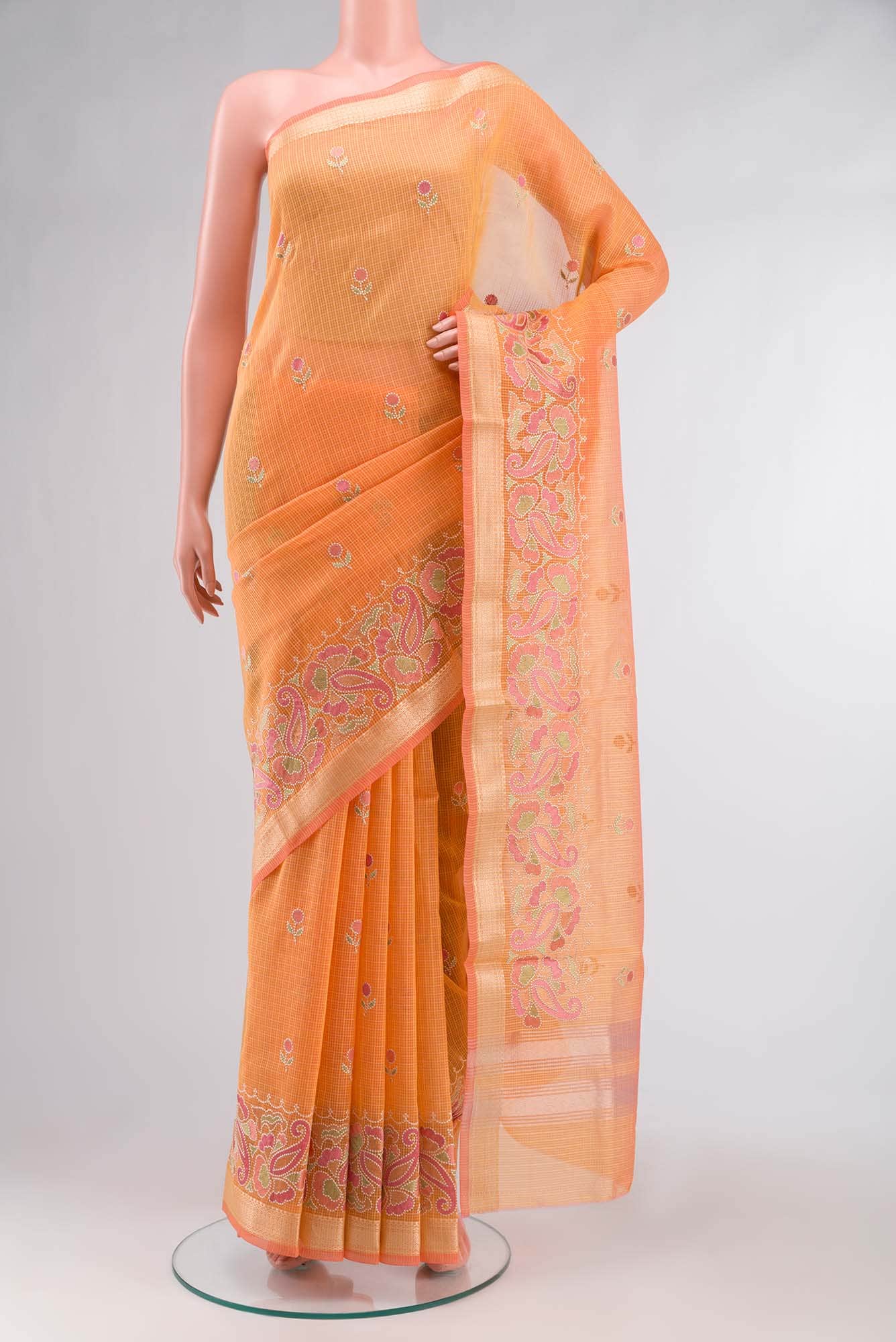 Orange Blended Kota Cotton Saree
