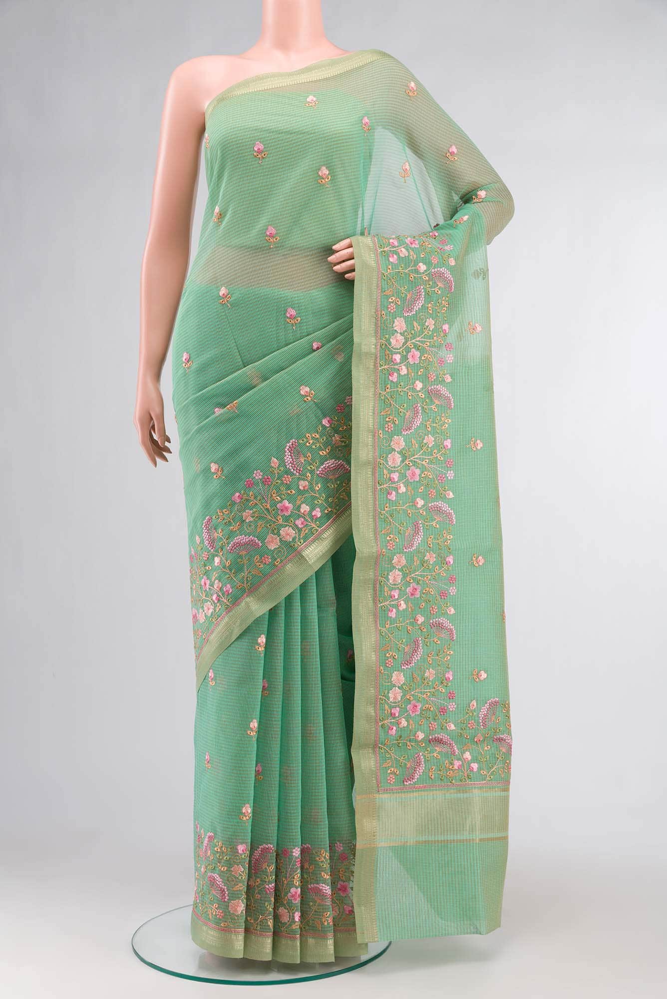 Green Blended Kota Cotton Saree