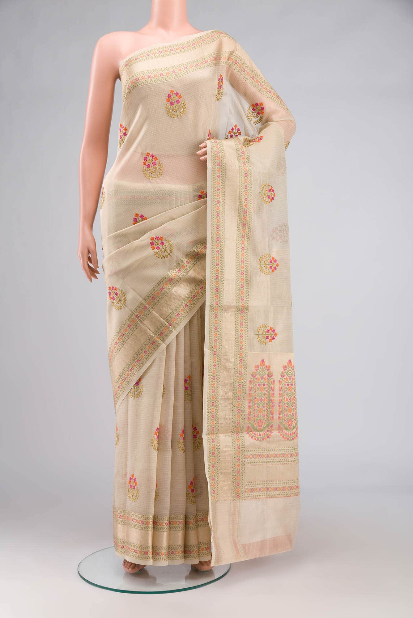 Beige Blended Kota Cotton Saree