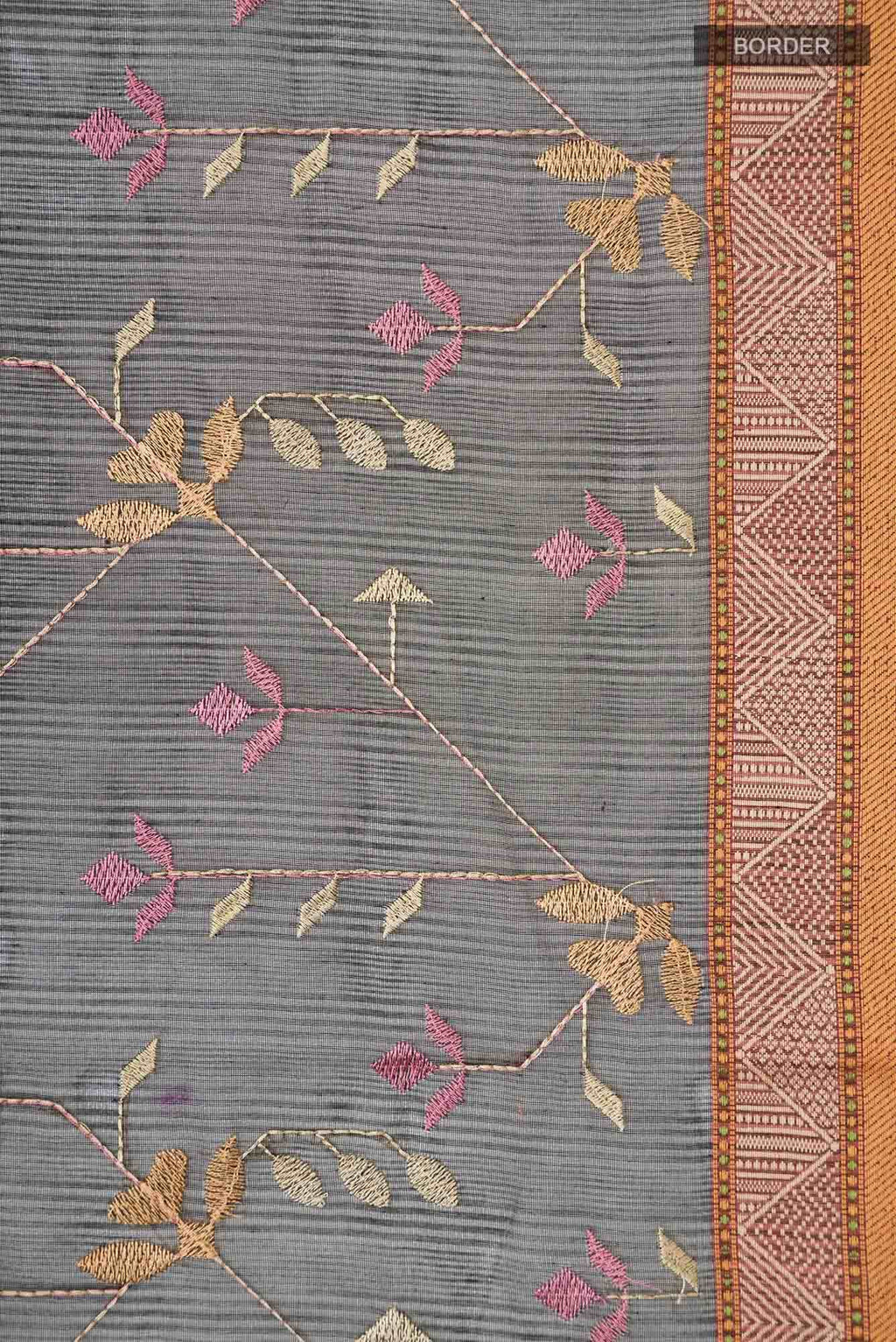 Black Thread Embroidered Kota Cotton Saree with Contrast Border