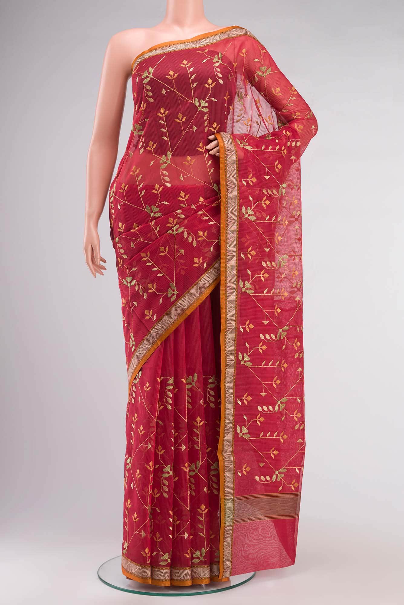 Red Blended Kota Cotton Saree