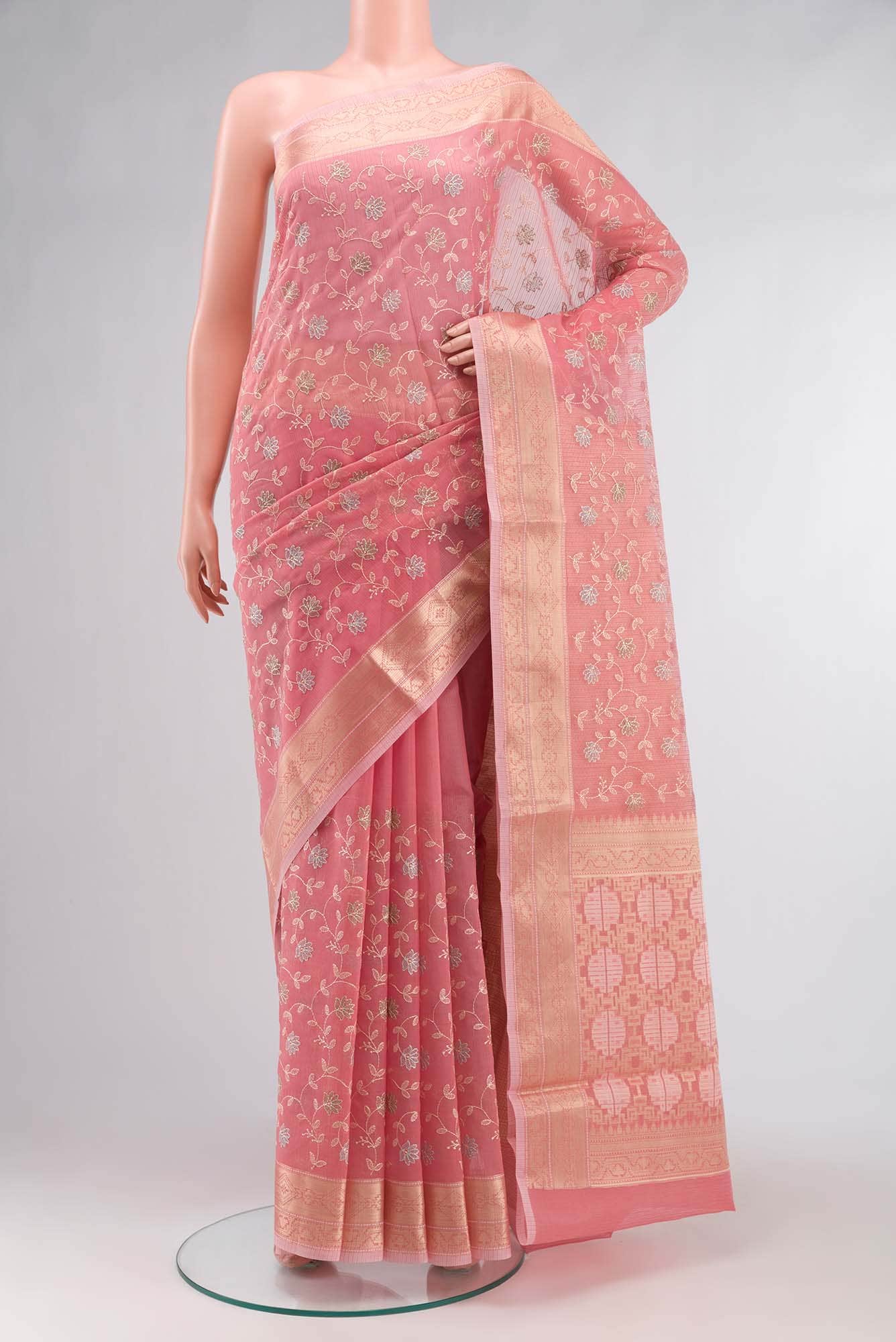 Peach Blended Kota Cotton Saree