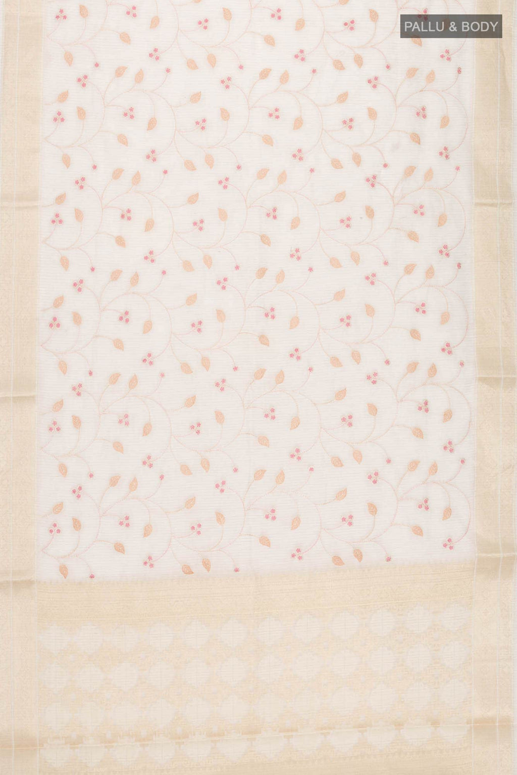 Beige Thread Embroidered Kota Cotton Saree with Zari Border
