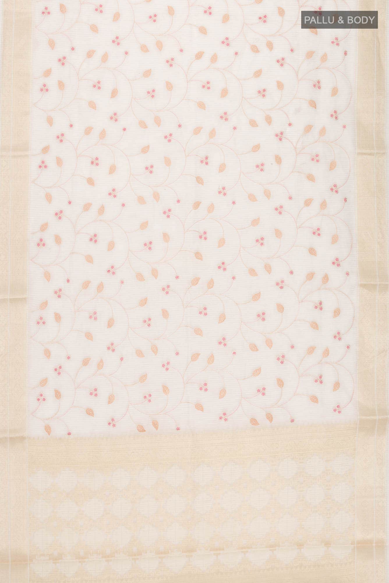 Beige Thread Embroidered Kota Cotton Saree with Zari Border