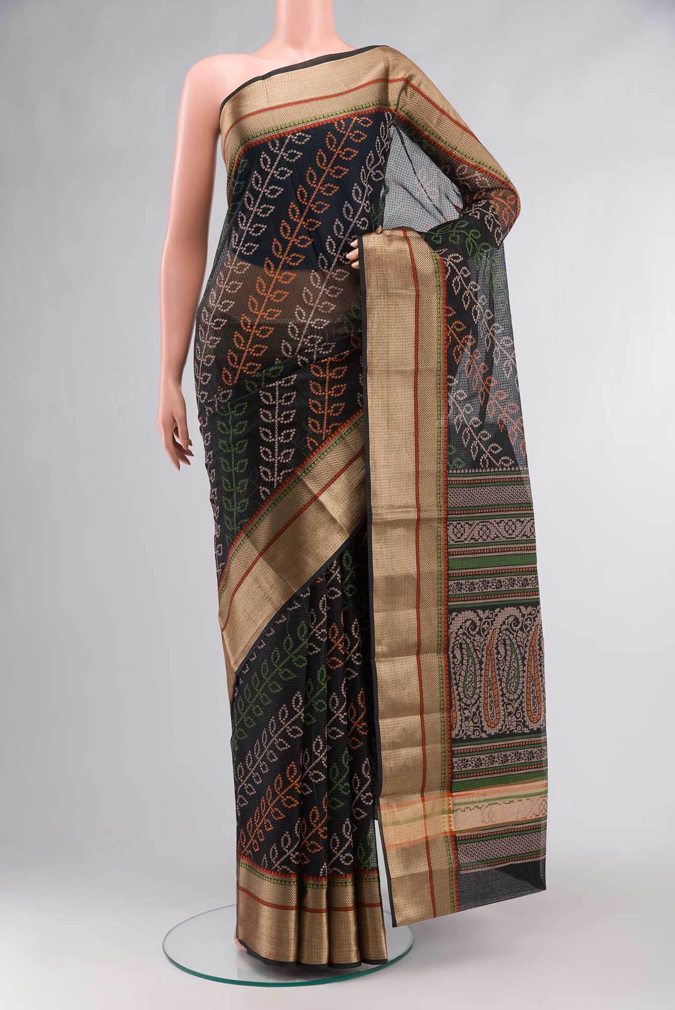 Black Blended Kota Cotton Saree