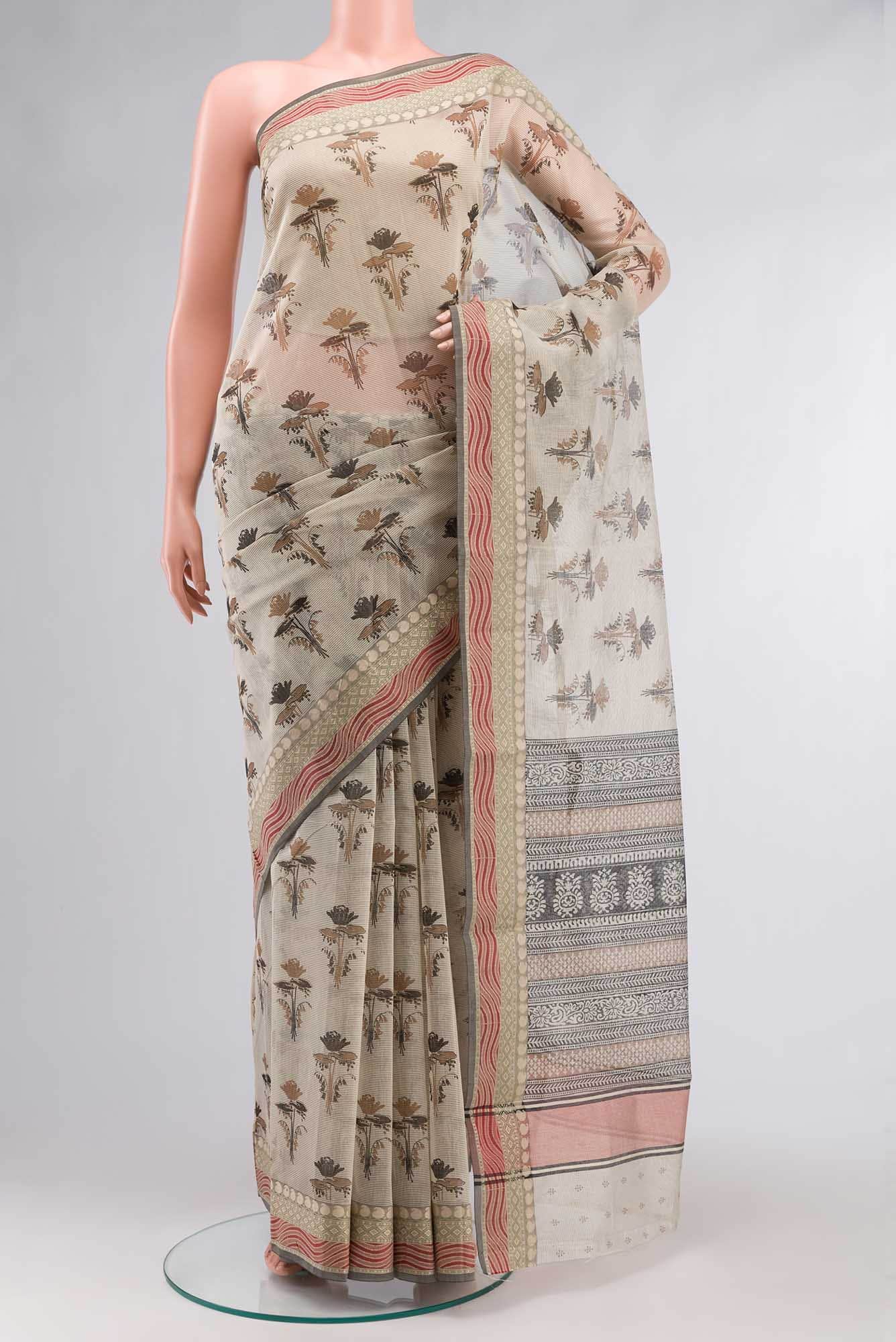 Beige Blended Kota Cotton Saree