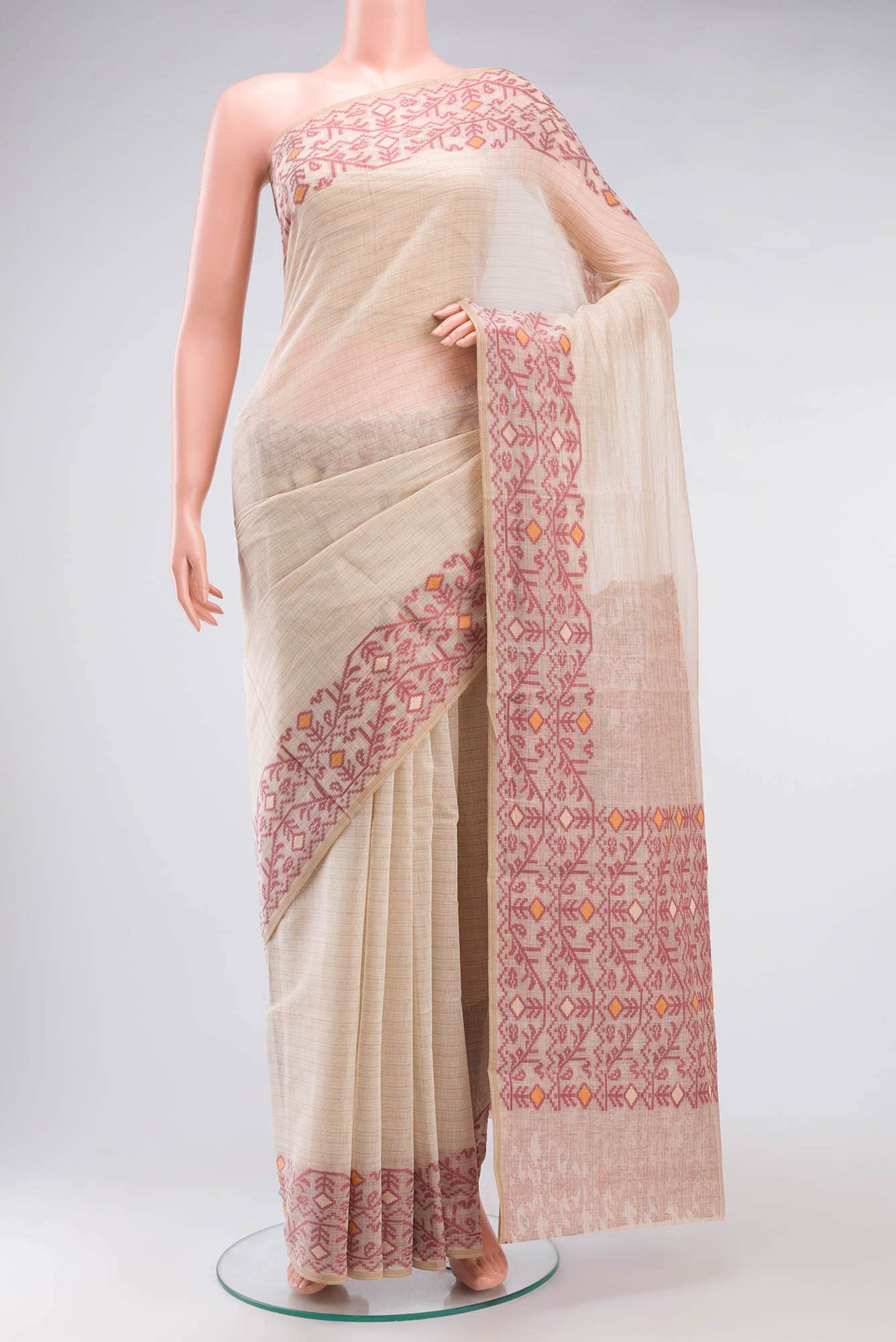 Beige Blended Silk Cotton Saree