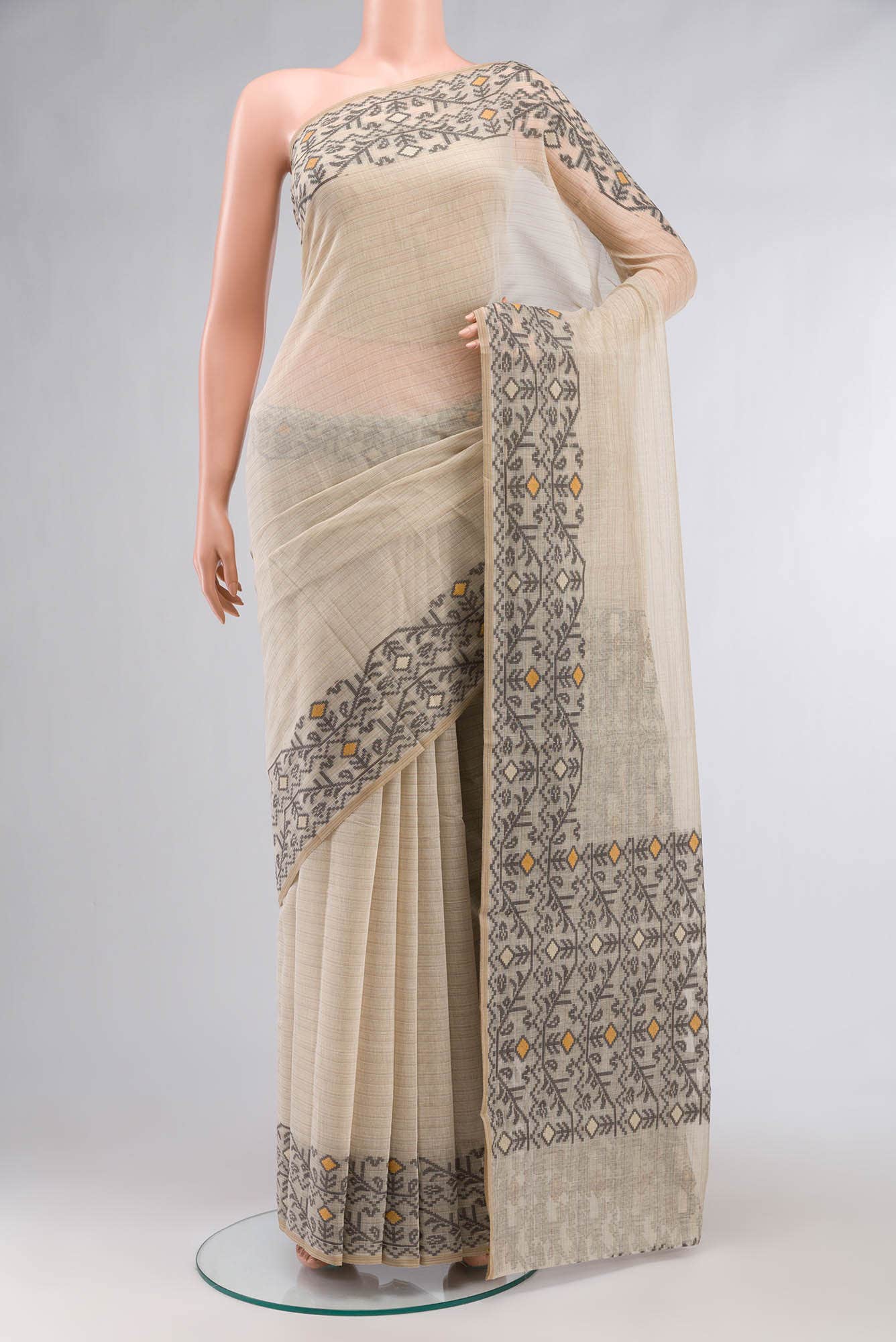 Beige Blended Silk Cotton Saree