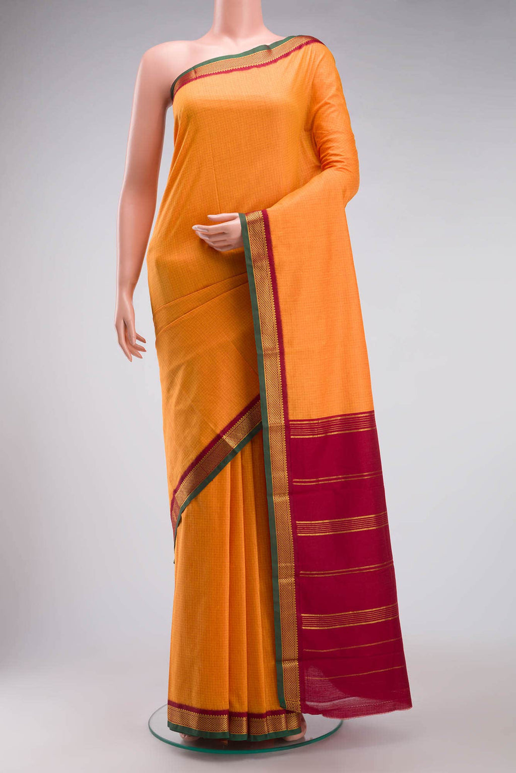 Orange Kalyani Cotton Saree with Zari Border