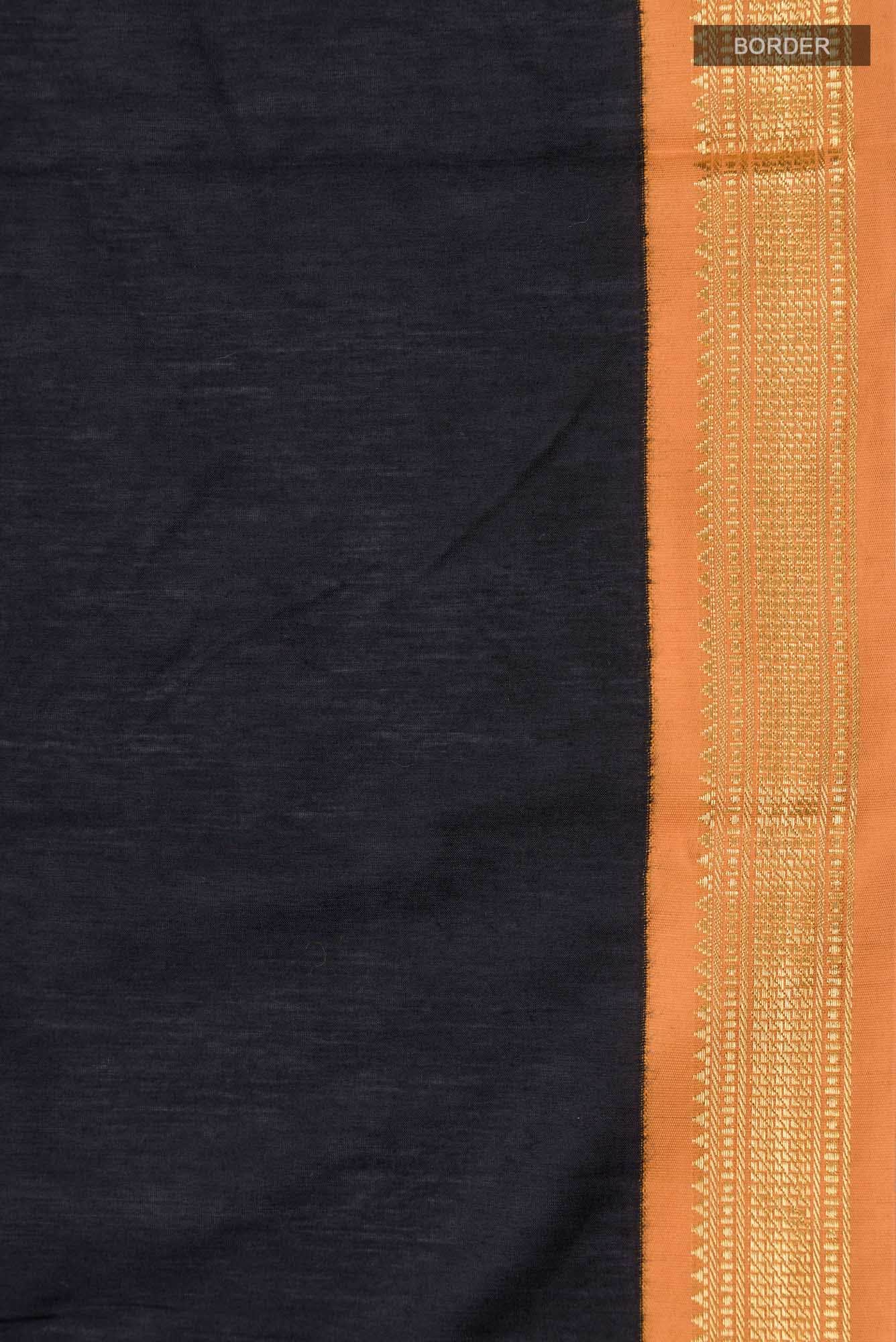 Black Kalyani Cotton Saree with Zari Border
