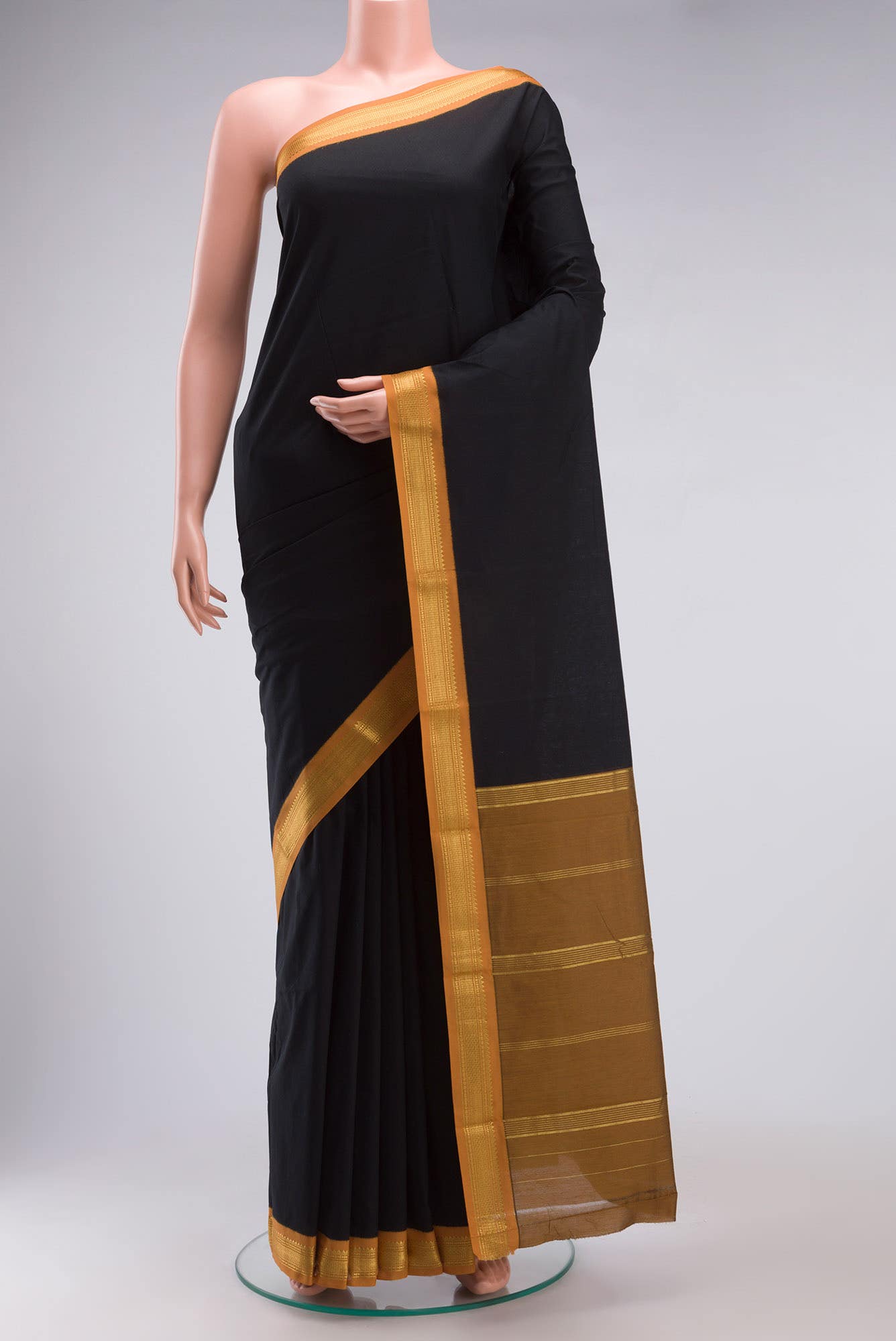 Black Kalyani Cotton Saree with Zari Border