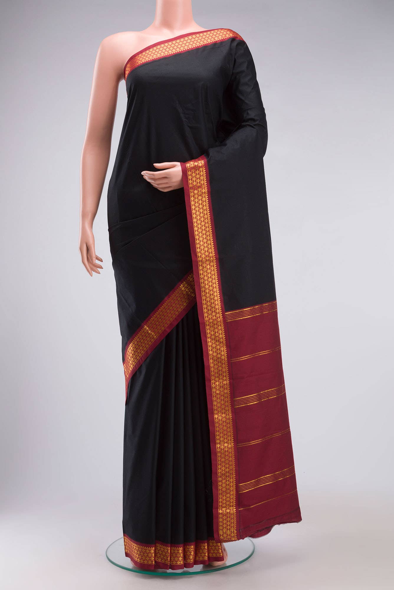 Black Kalyani Cotton Saree with Zari Border