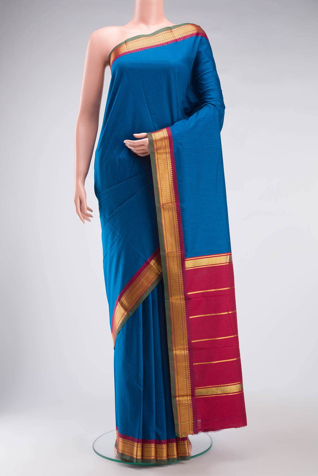 Blue Kalyani Cotton Saree with Zari Border