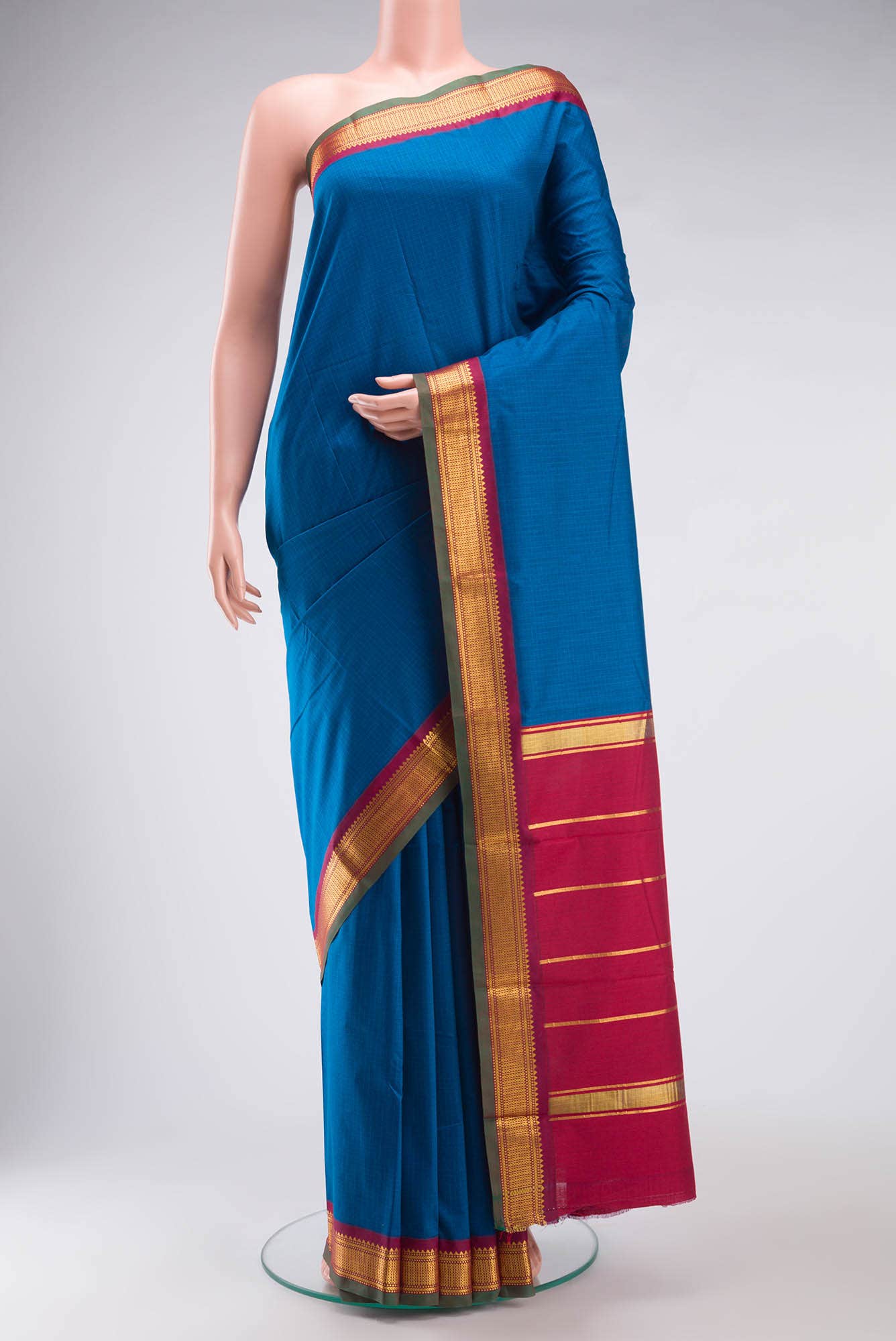 Blue Kalyani Cotton Saree with Zari Border