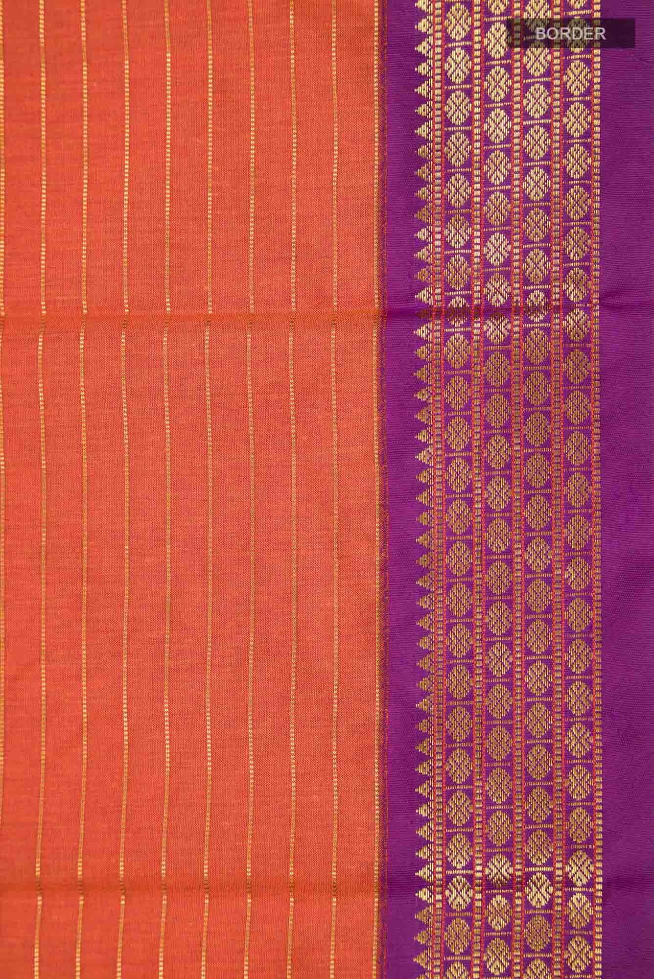 Orange Kalyani Cotton Saree with Zari Border
