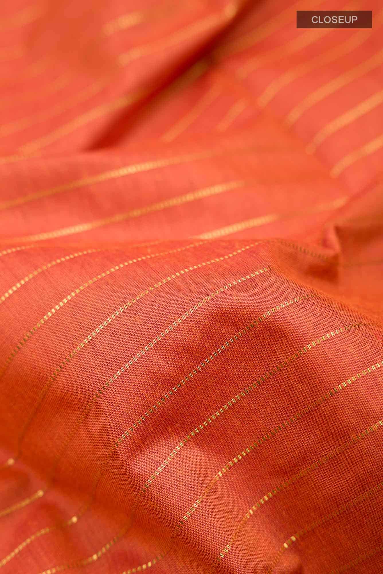 Orange Kalyani Cotton Saree with Zari Border