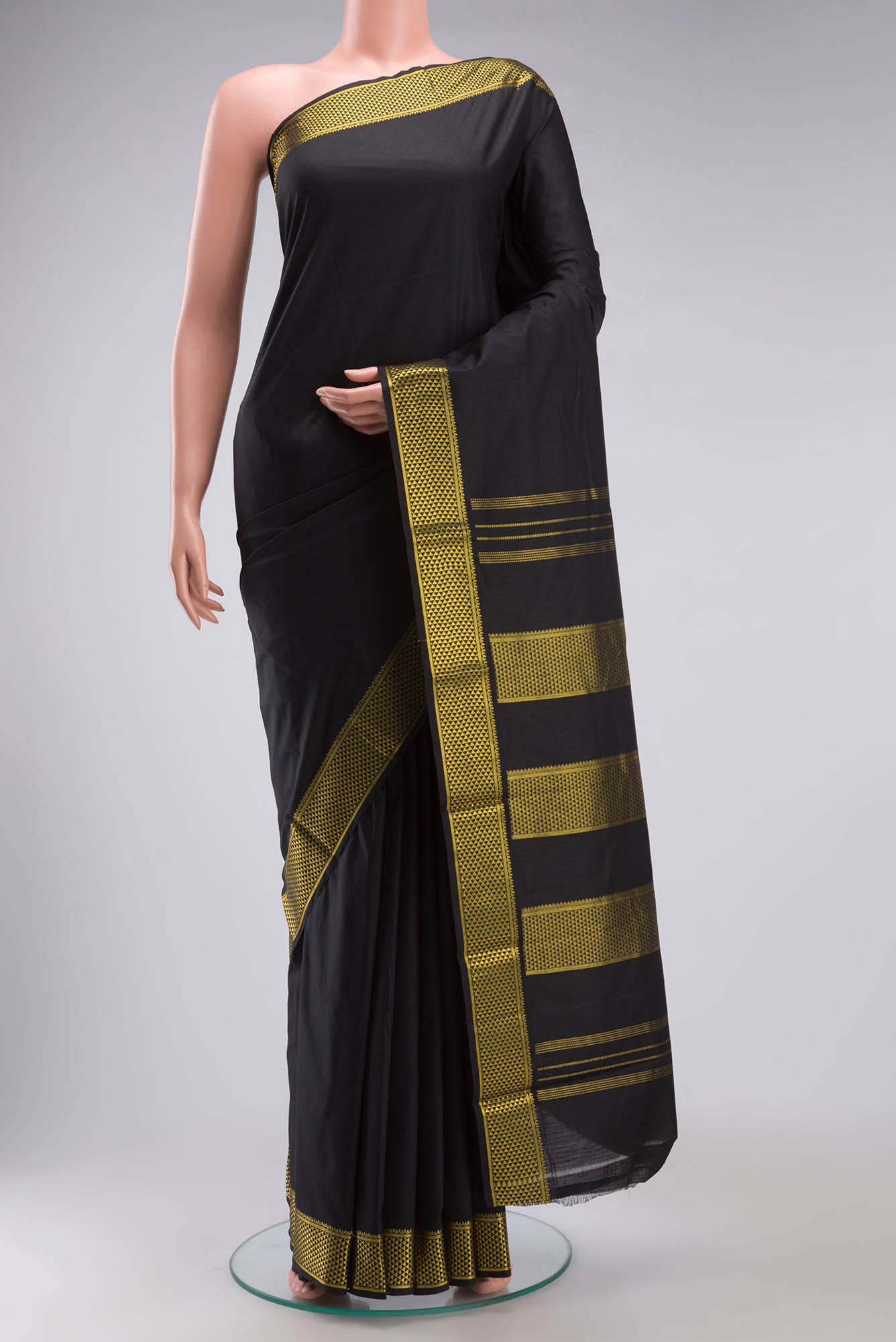 Black Kalyani Cotton Saree with Zari Border