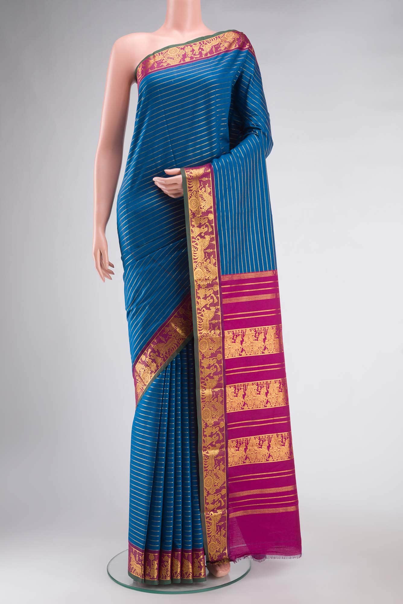 Blue Kalyani Cotton Saree with Zari Border