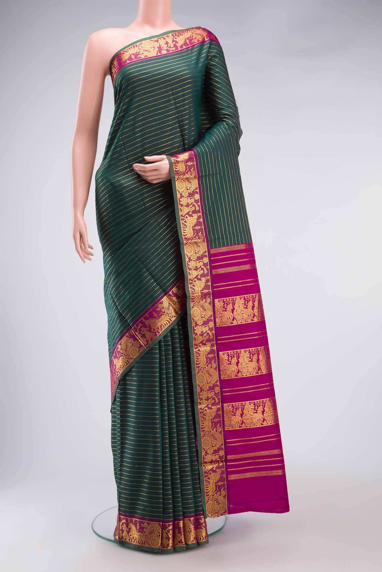 Green Kalyani Cotton Saree with Baluchari Zari Border