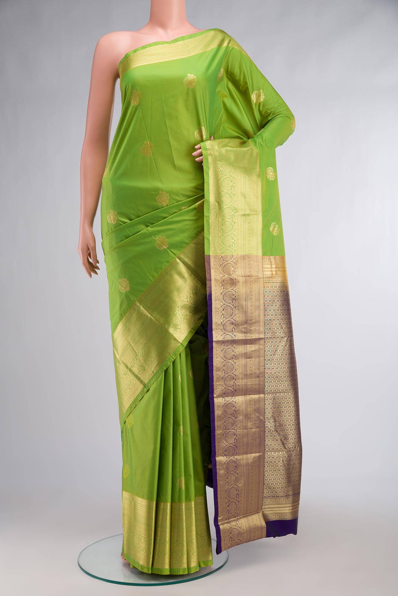 Parrot Green Art Silk Saree With Zari Border