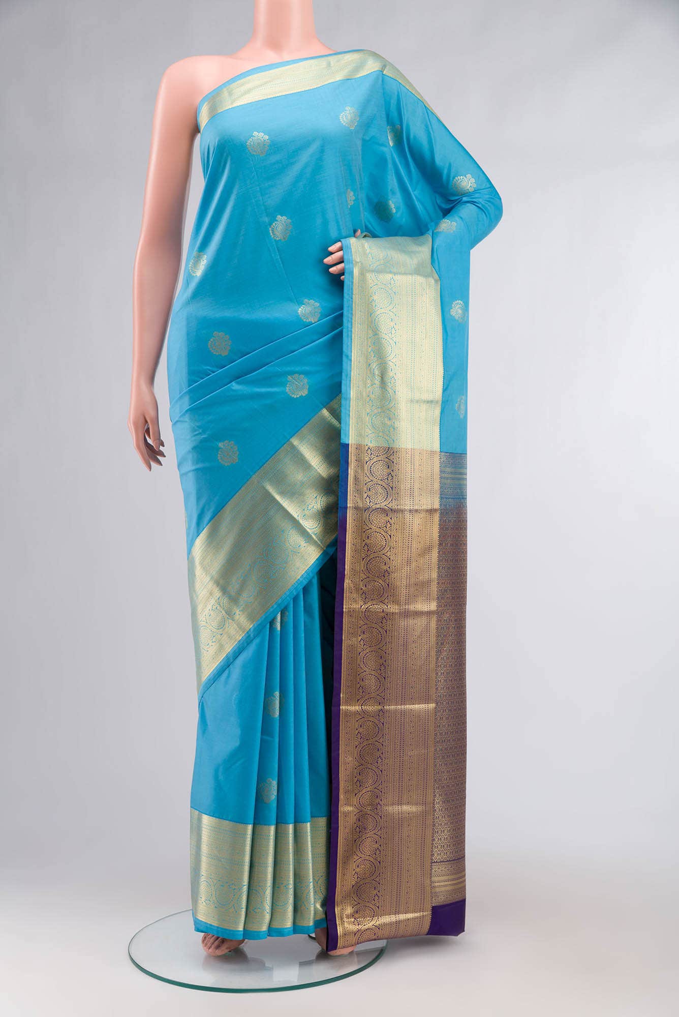 Blue Art Silk Saree With Zari Border