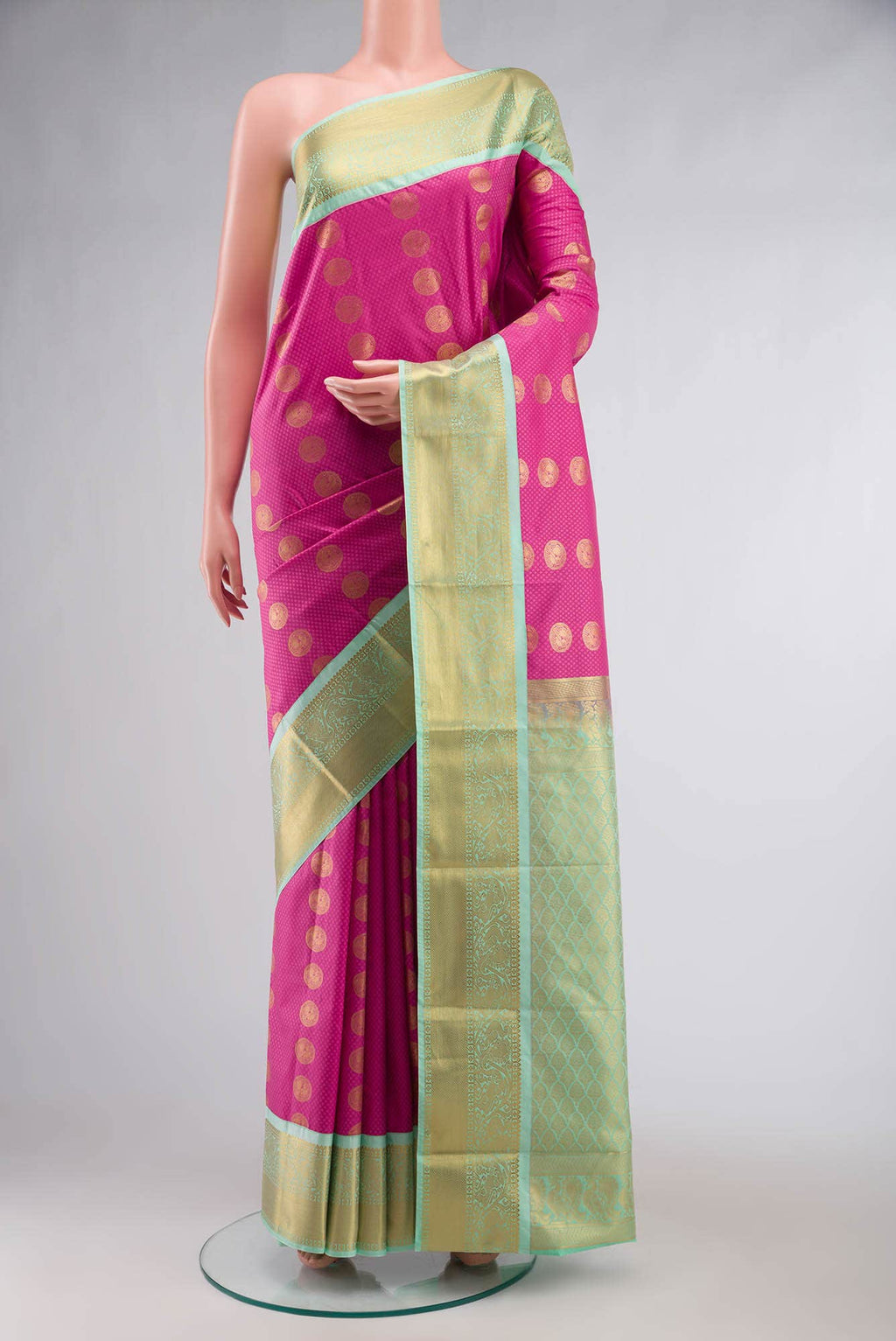 Pink Art Silk Zari Butta Saree with Contrast Border