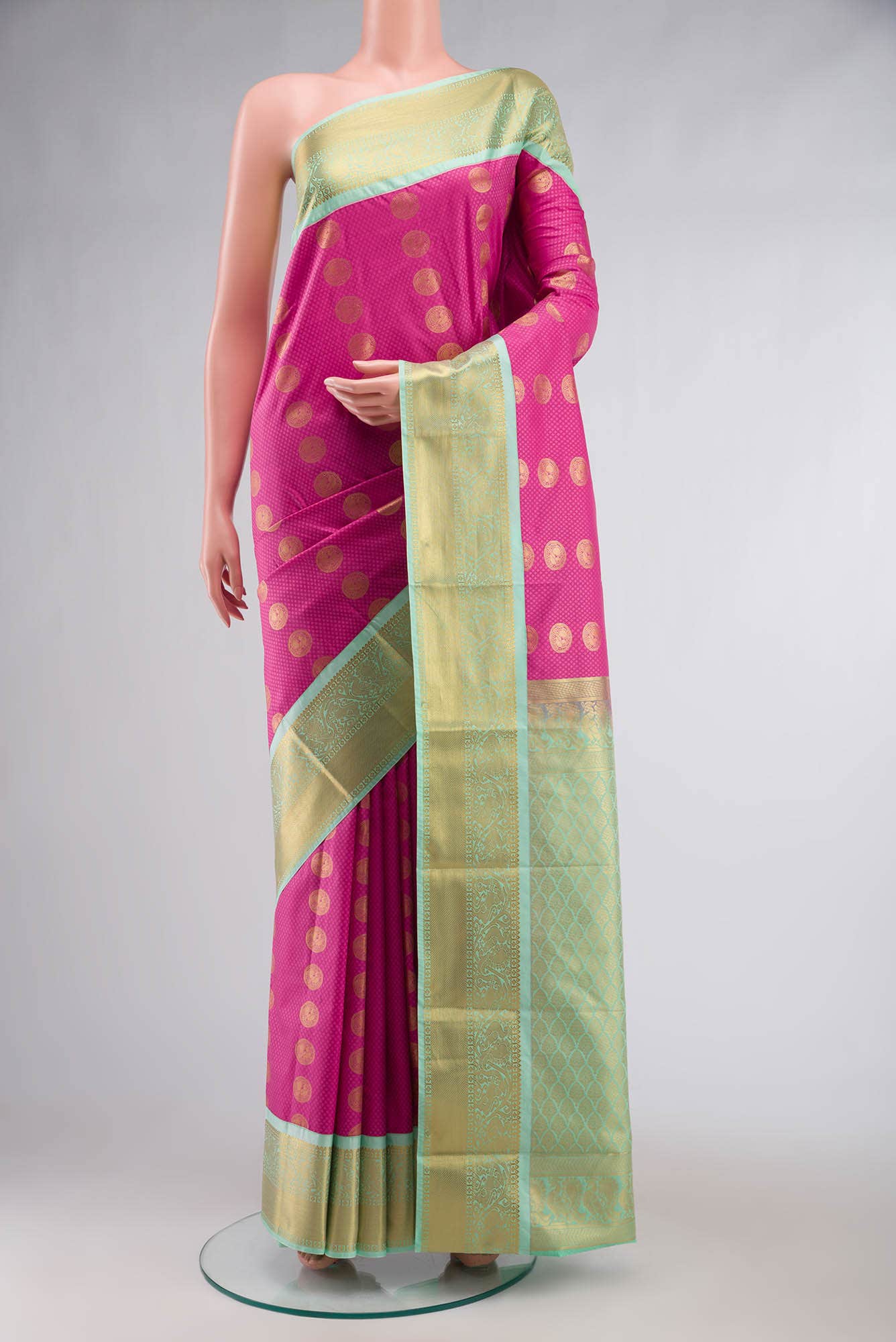 Pink Art Silk Zari Butta Saree with Contrast Border