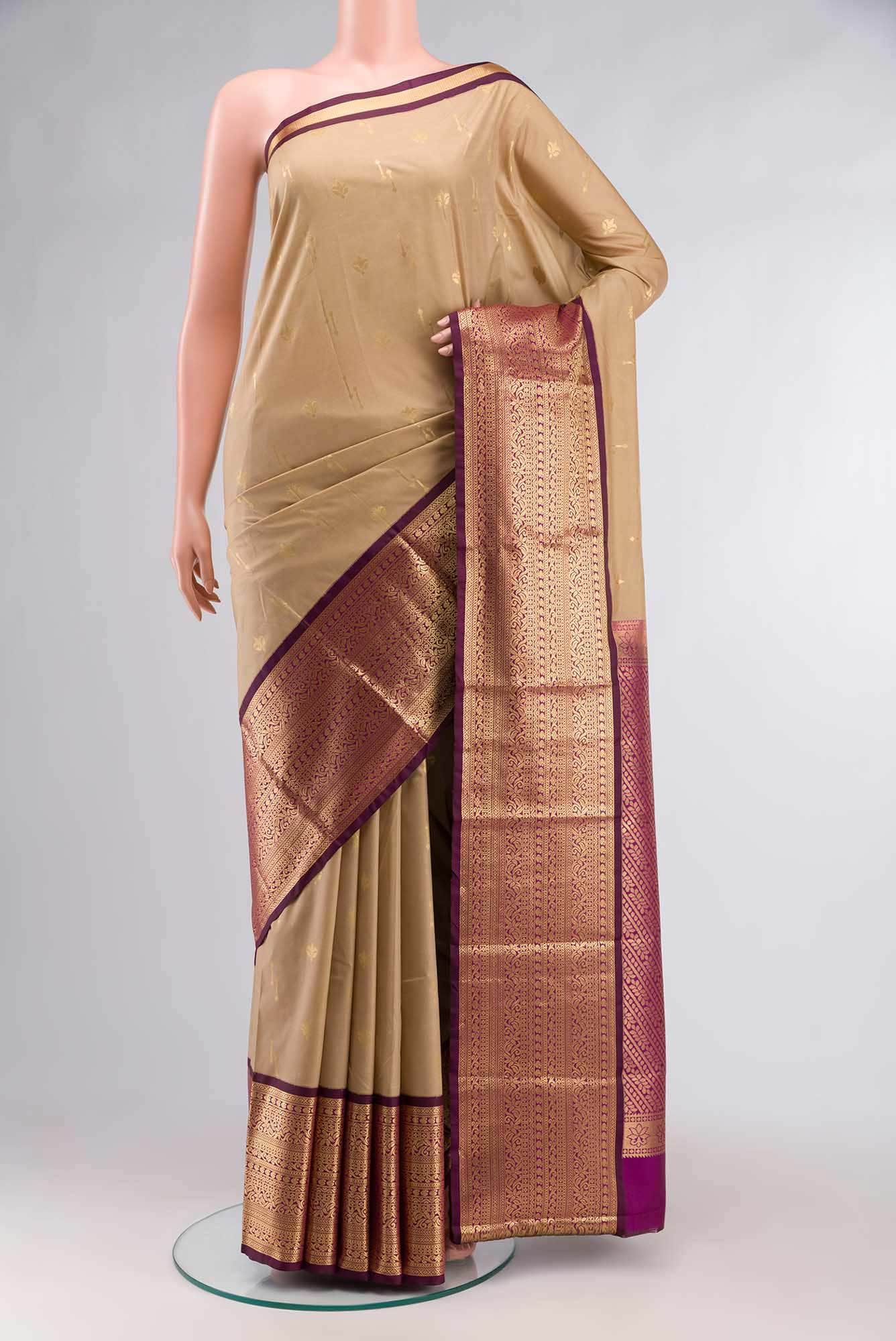 Beige Zari Butta Art Silk Saree with Rich Border