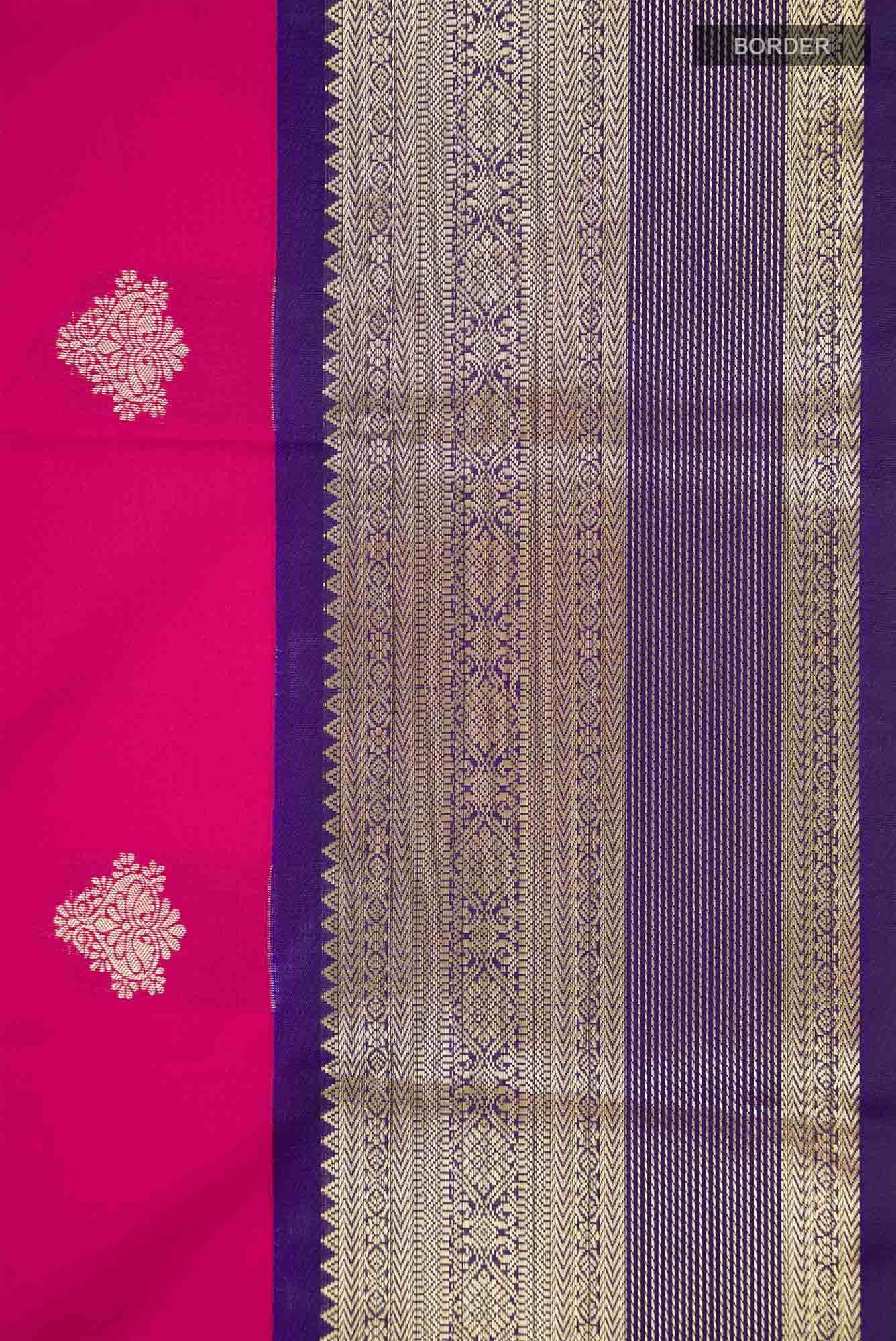 Pink Zari Butta Art Silk Saree with Contrast Border