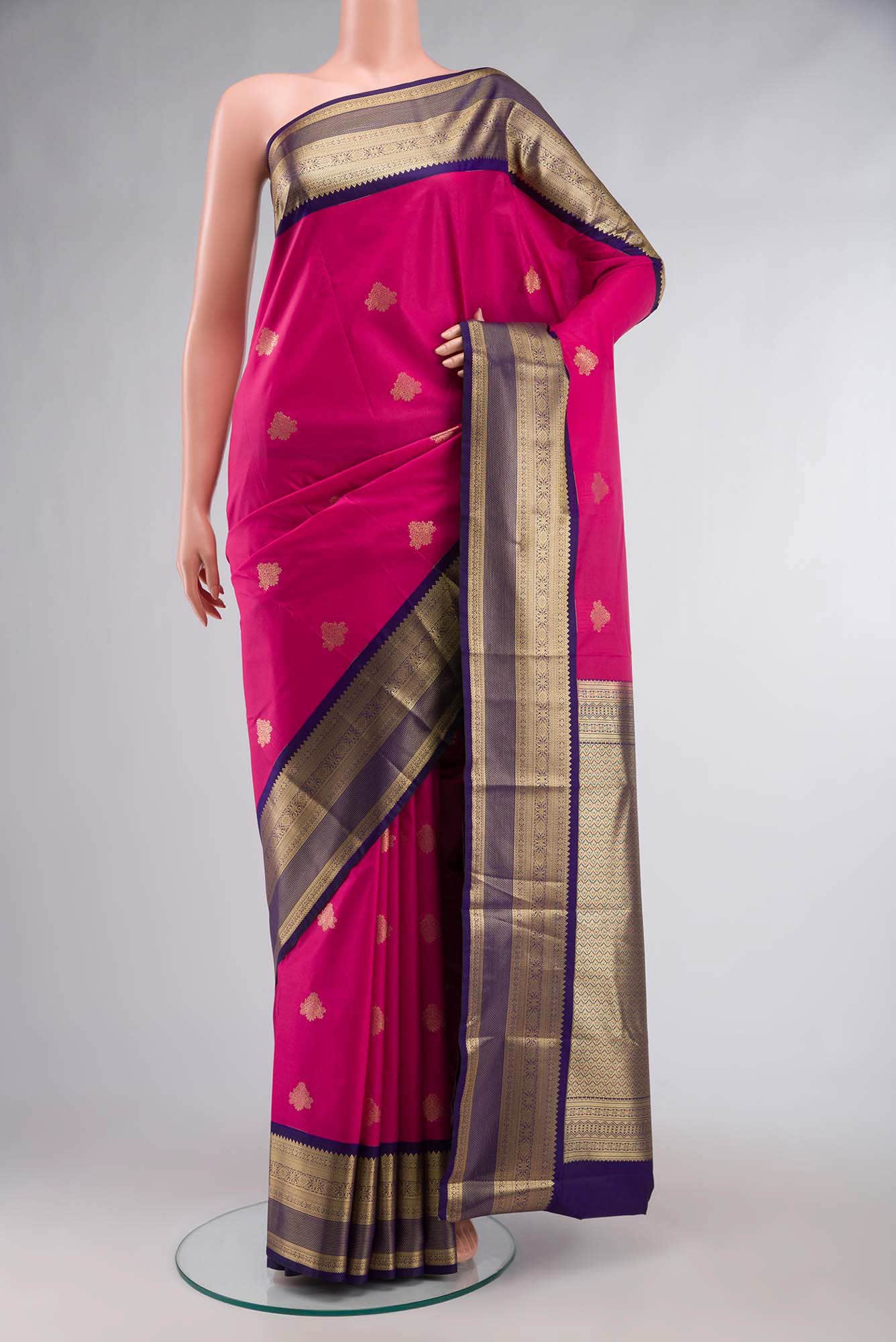 Pink Zari Butta Art Silk Saree with Contrast Border