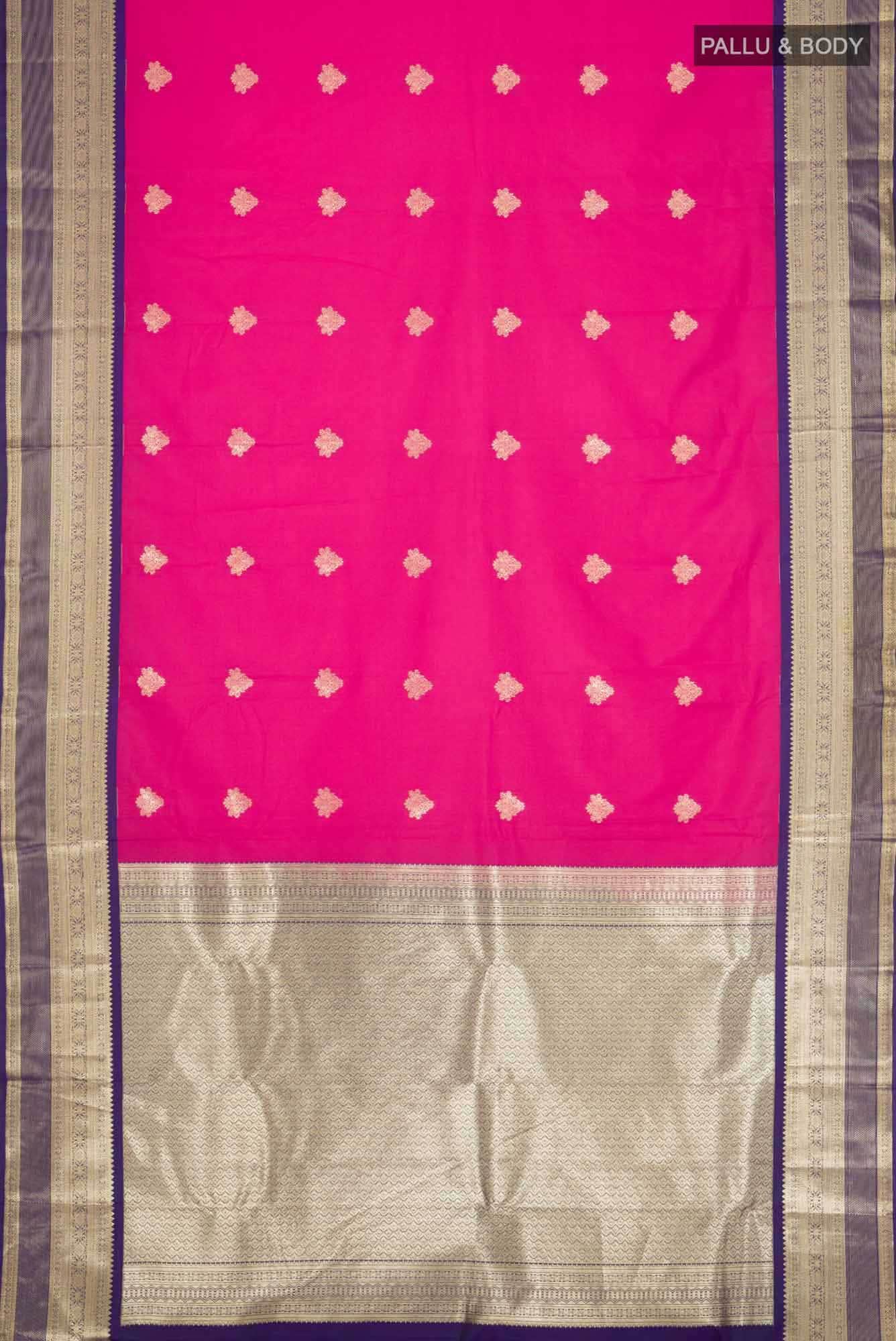 Pink Zari Butta Art Silk Saree with Contrast Border
