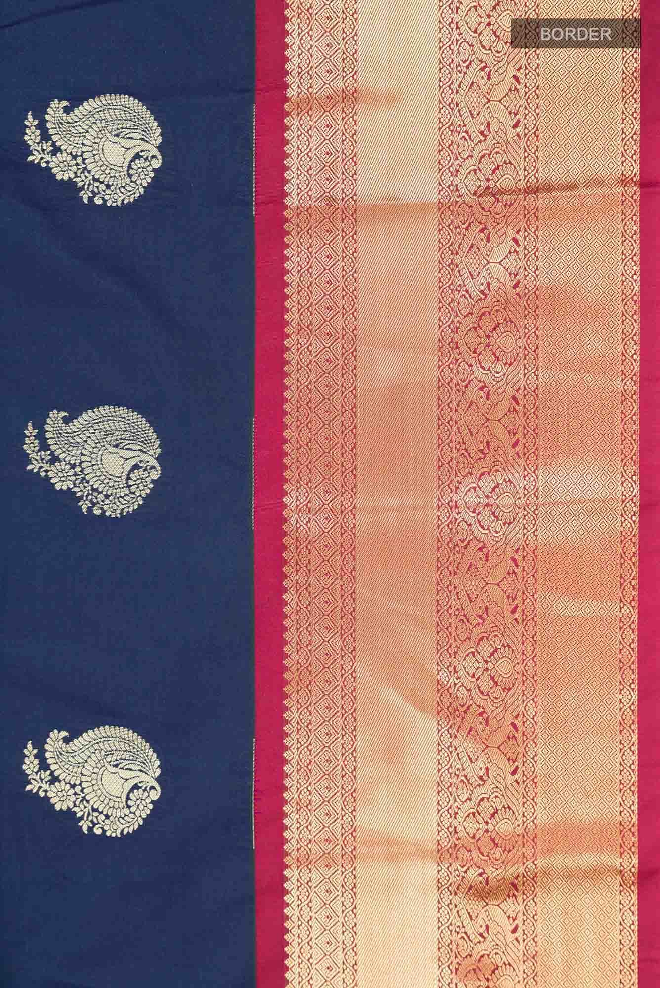 Blue Zari Butta Art Silk Saree with Contrast Border