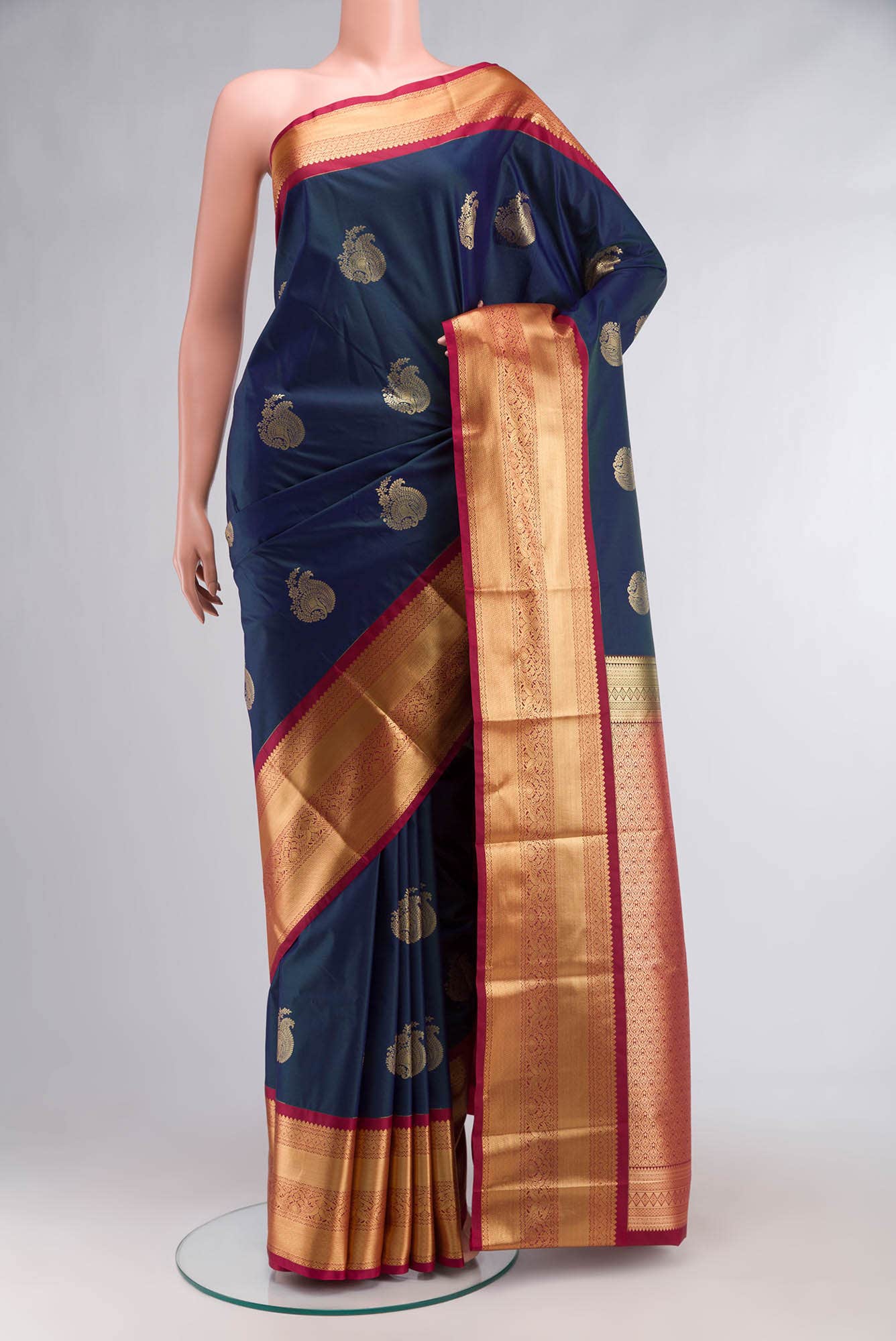 Blue Zari Butta Art Silk Saree with Contrast Border