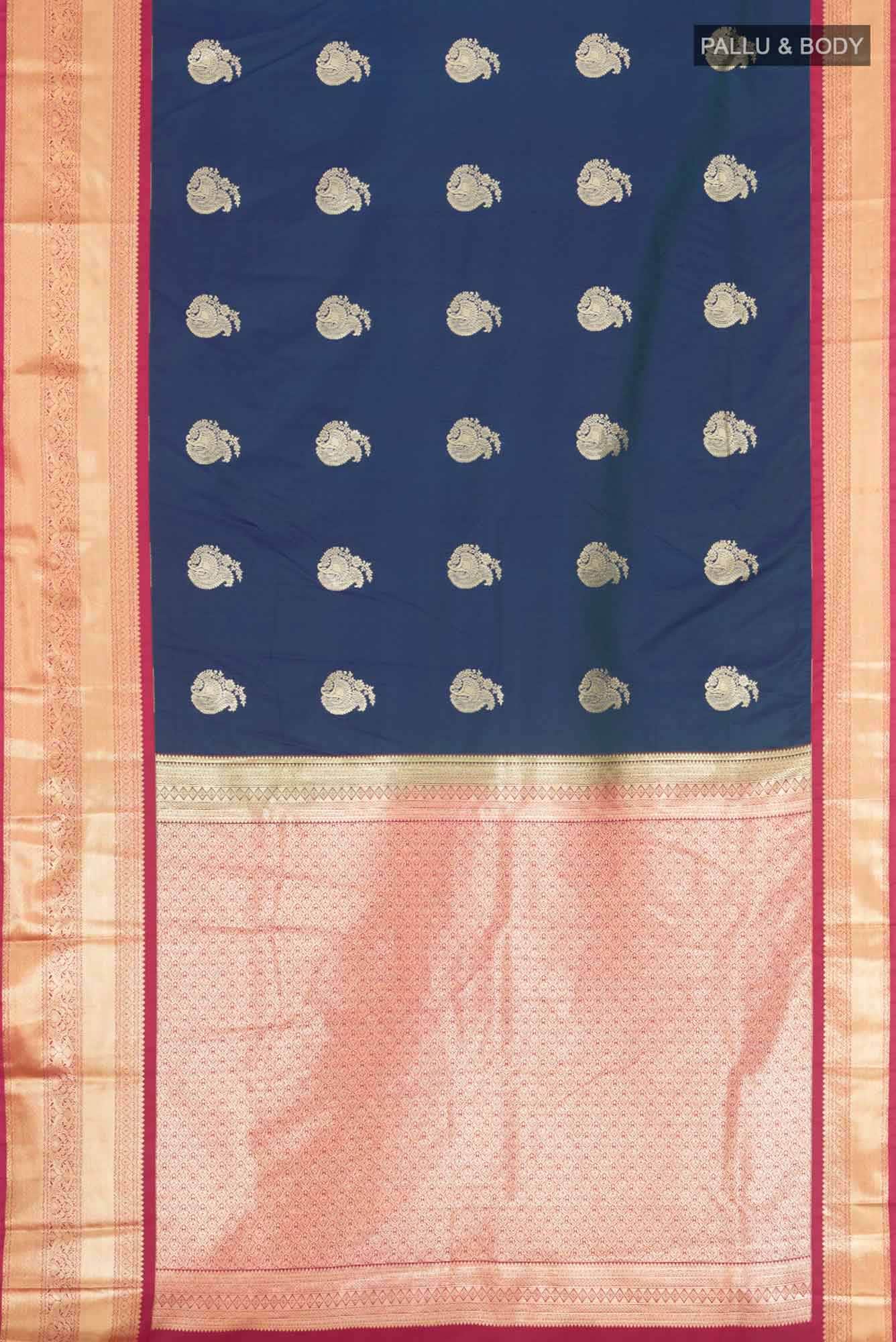 Blue Zari Butta Art Silk Saree with Contrast Border