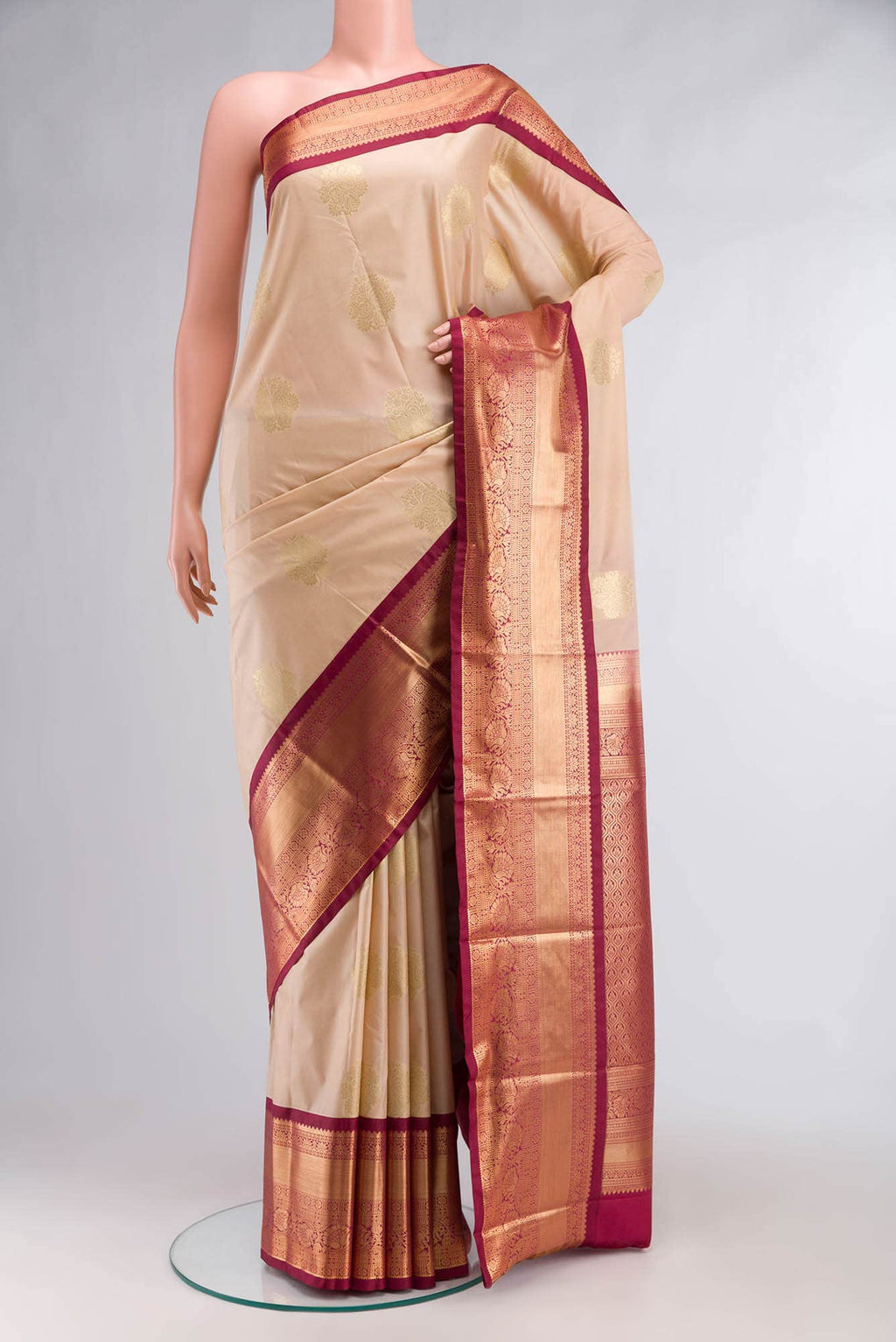 Beige Zari Butta Art Silk Saree with Rich Border