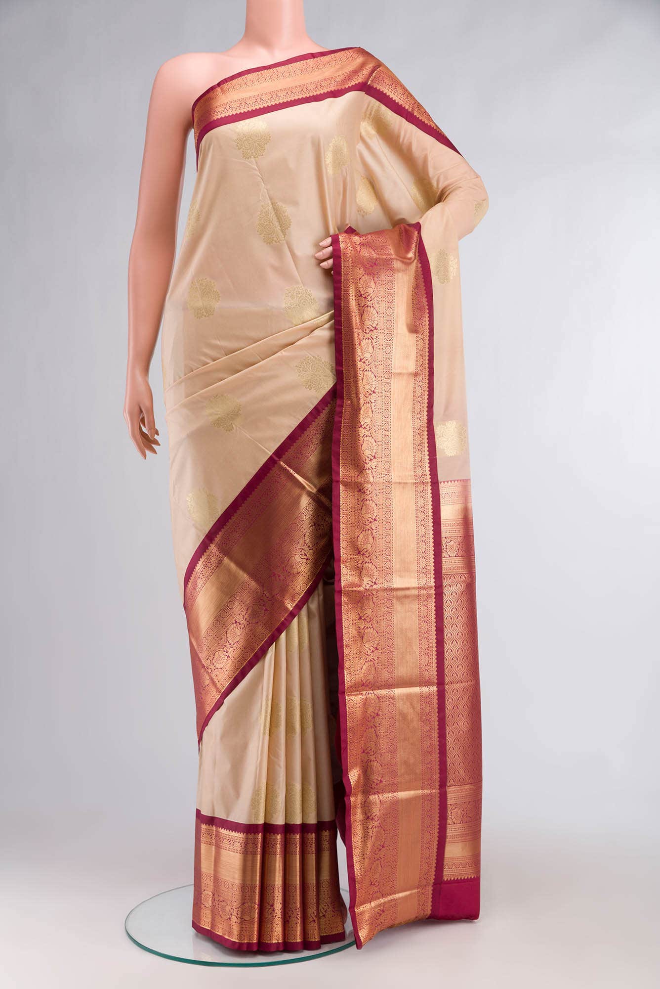 Beige Zari Butta Art Silk Saree with Rich Border