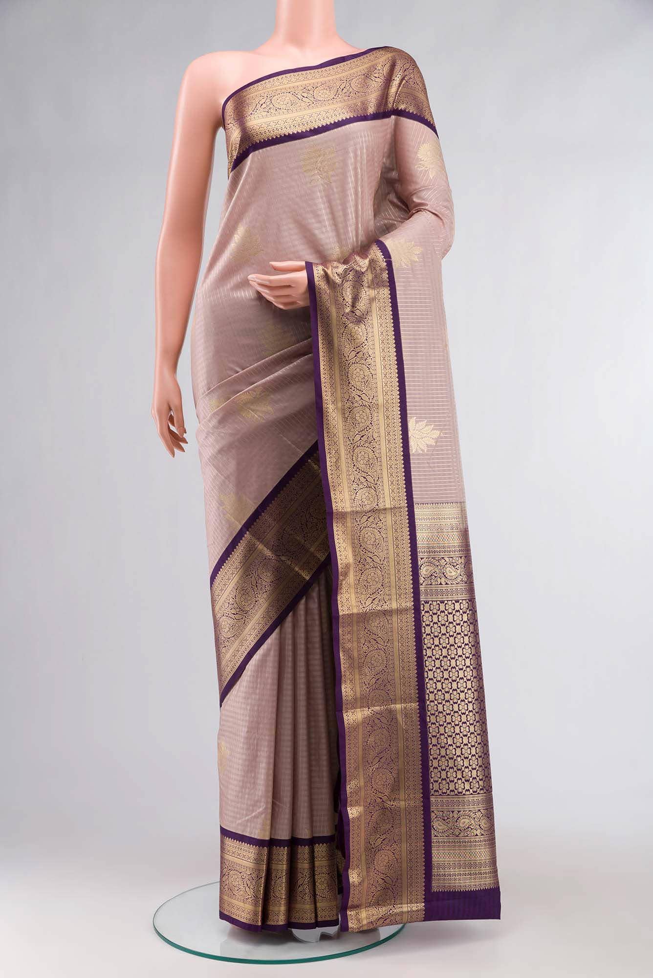 Rose Gold Zari Butta Art Silk Saree with Rich Border