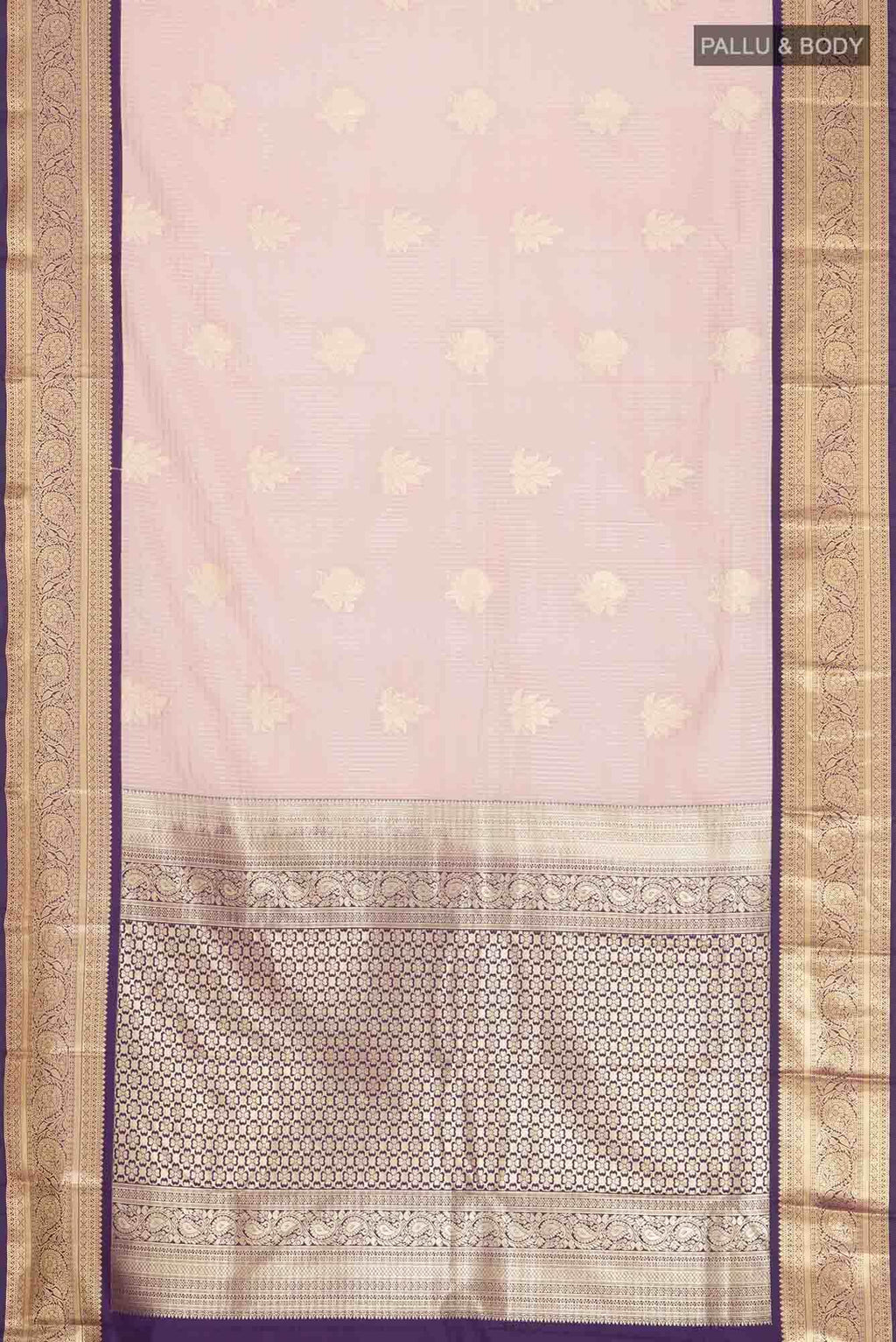 Rose Gold Zari Butta Art Silk Saree with Rich Border