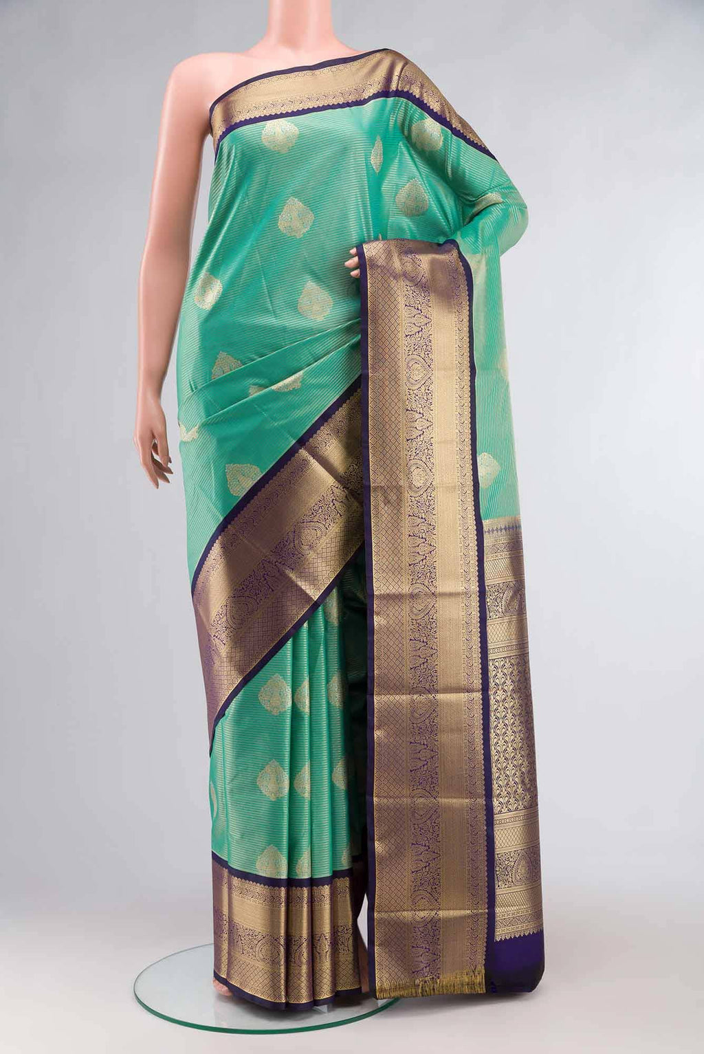 Sea Green Zari Butta Art Silk Saree with Rich Border