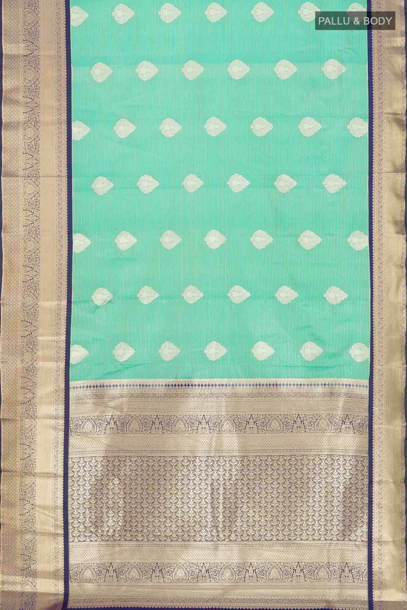 Sea Green Zari Butta Art Silk Saree with Rich Border