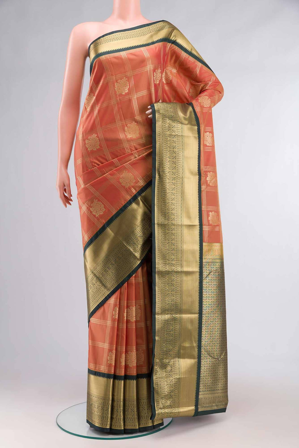Orange Zari Butta Art Silk Saree with Rich Border