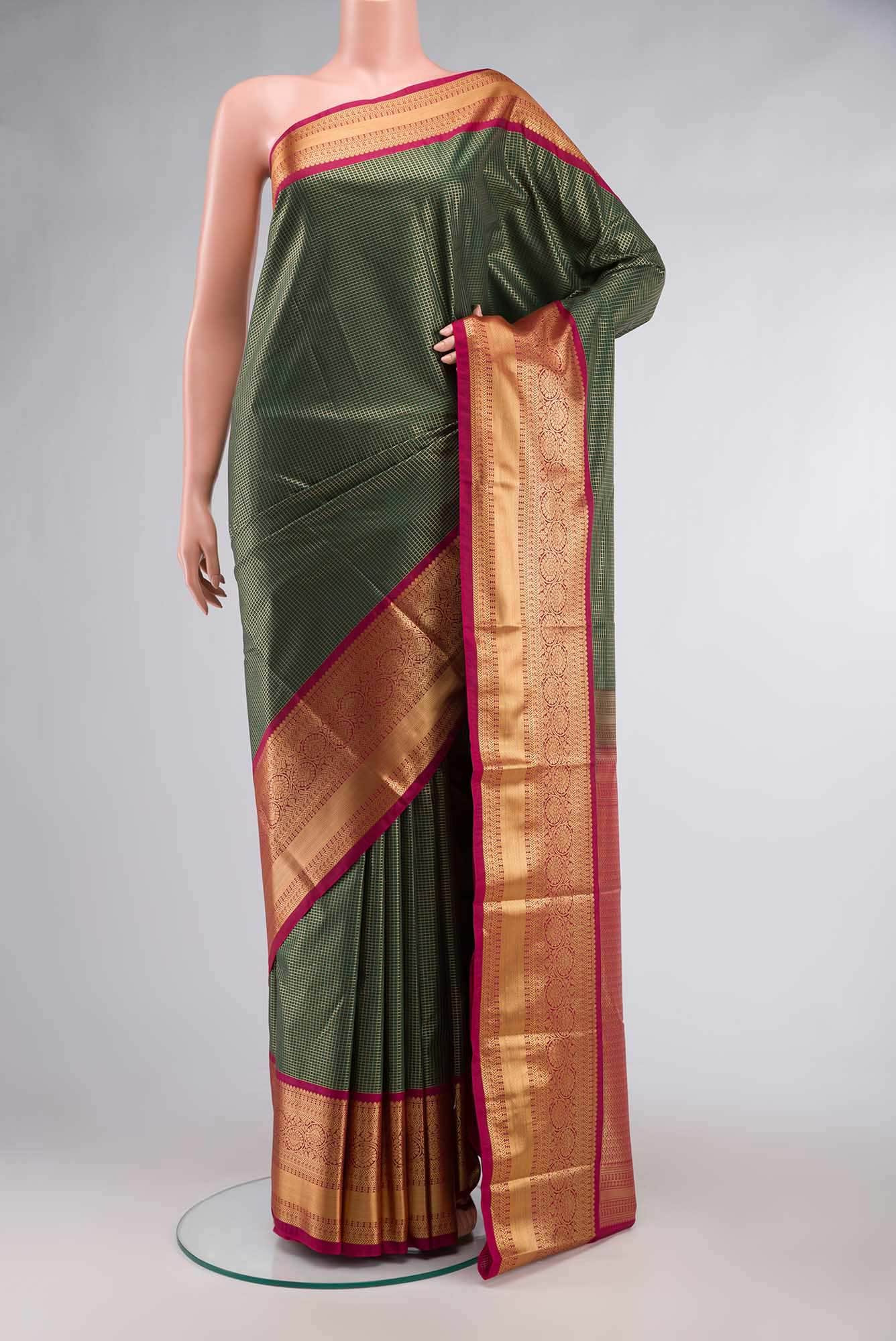 Bottle Green Art Silk Saree with Rich Border