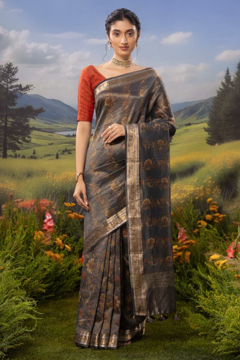 Midnight Celesete-Navy Blue Cotton Tissue Saree